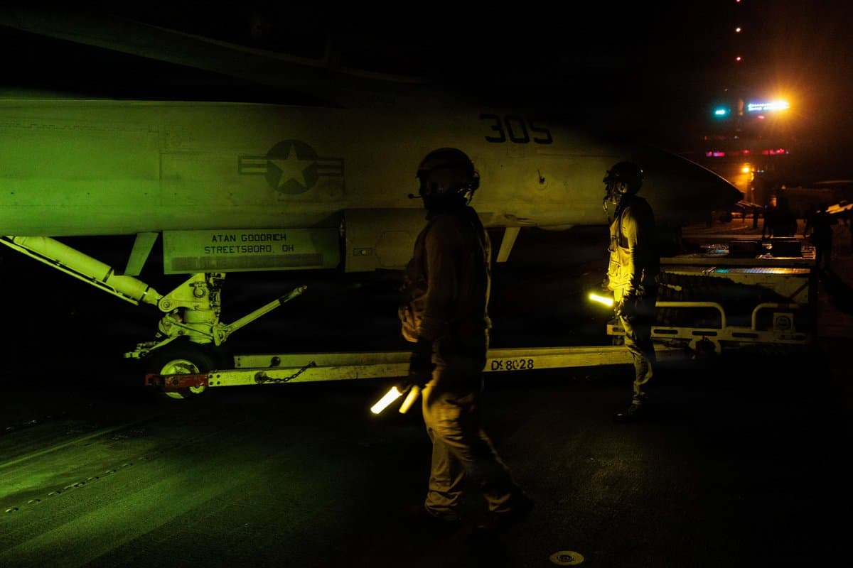 US Sailors conduct nighttime operations aboard USS George H.W. Bush while sailing the Arabian Sea on June 26, 2026. Photo: CENTCOM