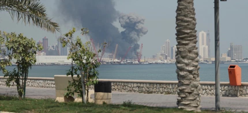 Smoke rises over an alleged US base in Manama after an Iranian strike on February 28. Photo: Anadolu Agency
