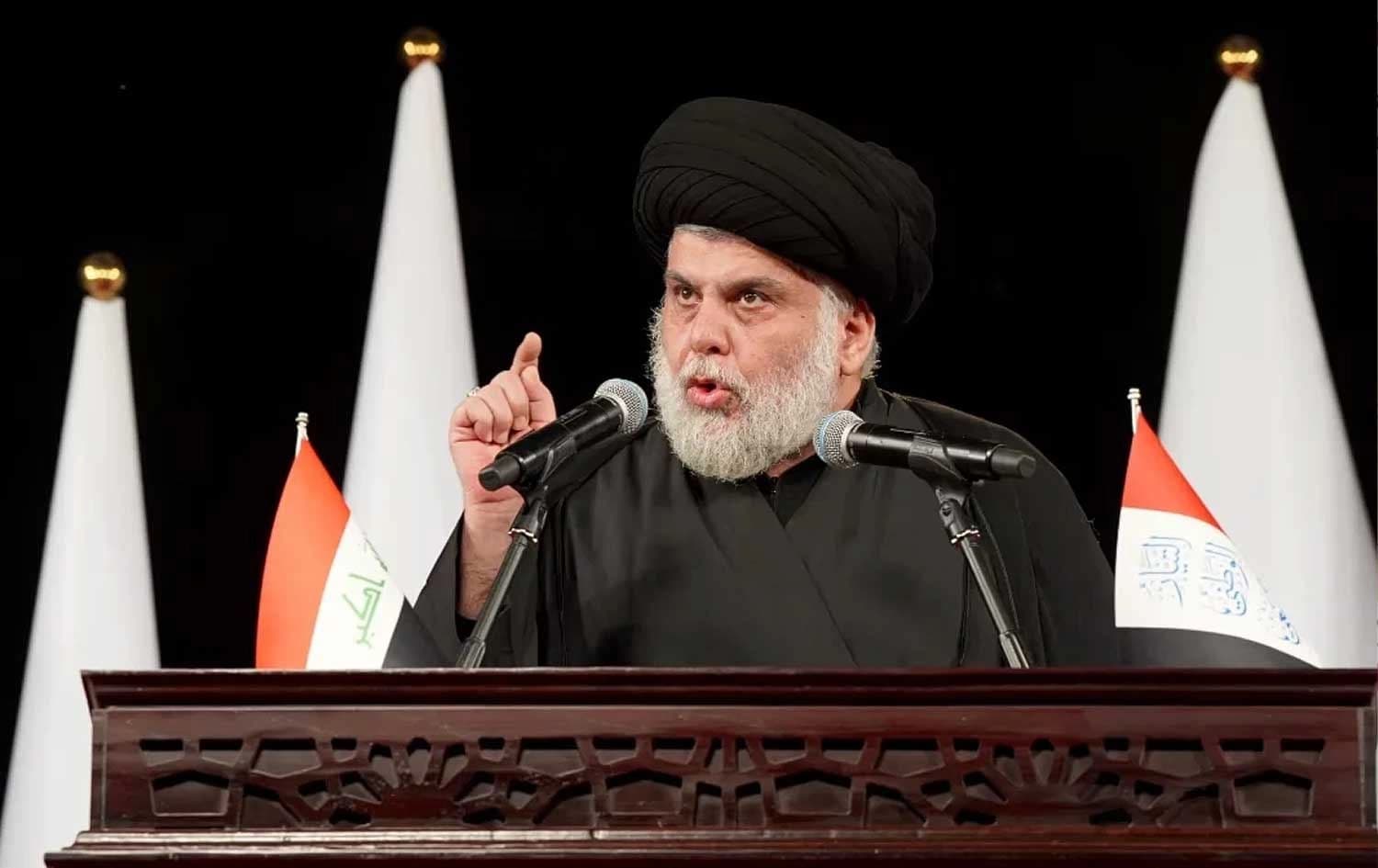 Iraqi Shiite cleric Muqtada al-Sadr delivers a speech in the southern Iraqi city of Najaf on May 1, 2025. File photo: AFP