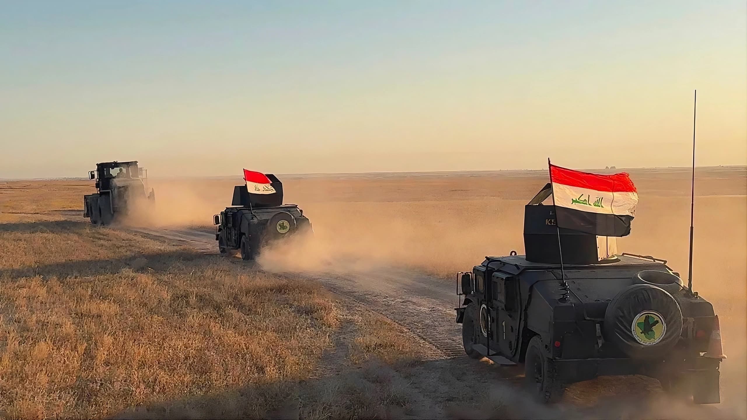 A convoy of Iraqi Counter Terrorism Service (ICTS) patrolling a field in Iraq. File Photo: ICTS