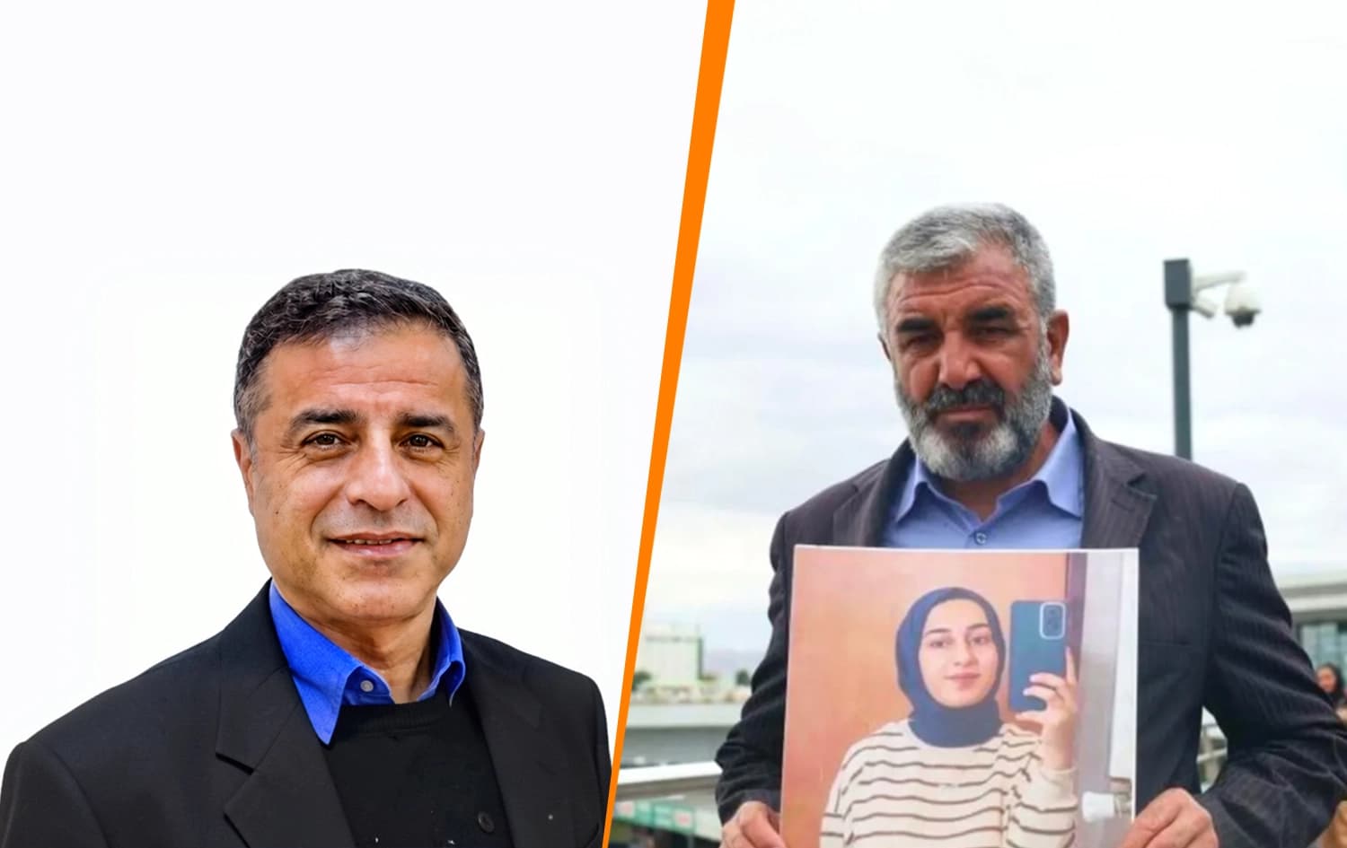 Selahattin Demirtas from jail (left) and Nizamettin Kabais holding portait of her daughter, Rojin. Graphic: Rudaw