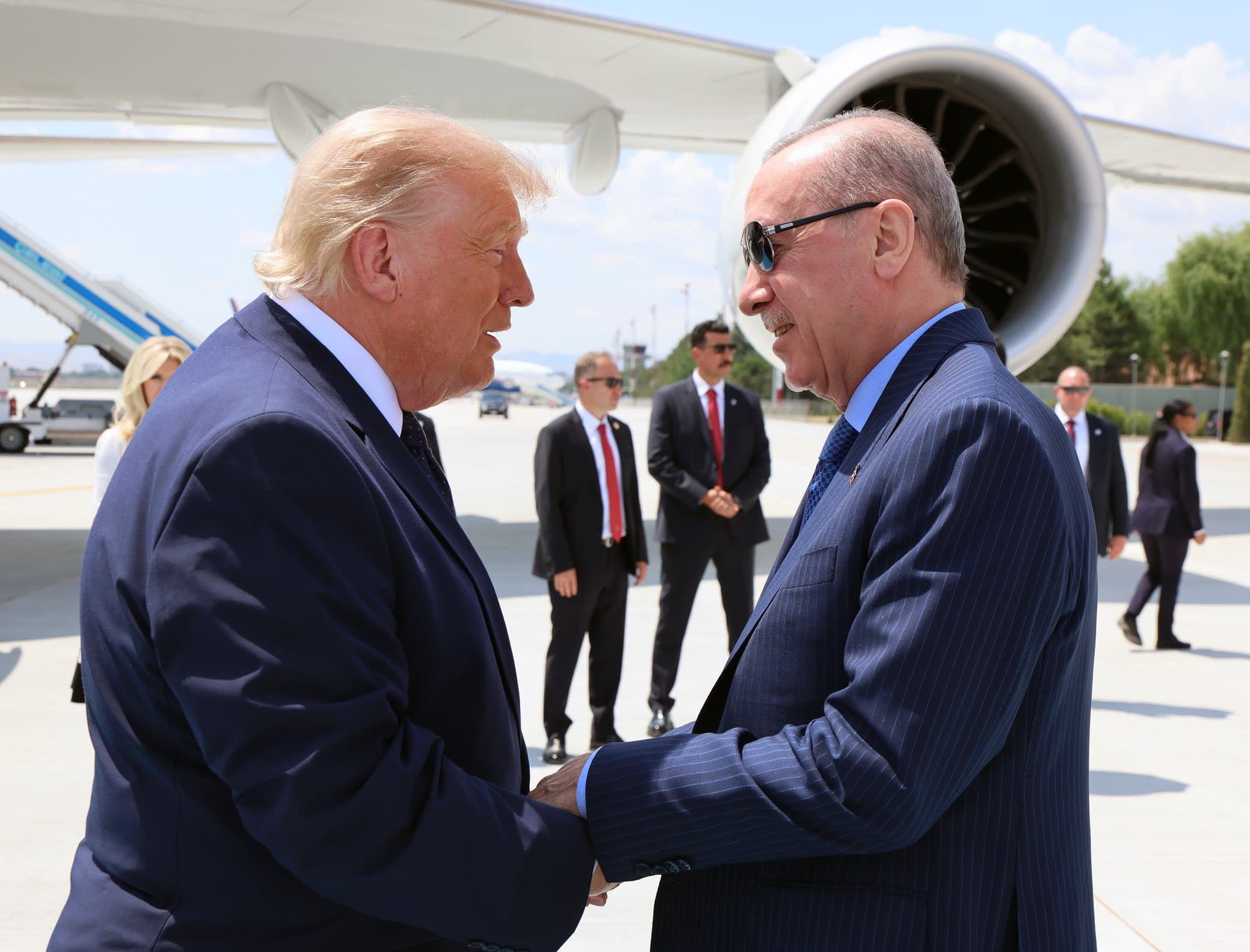 Türkiye President Erdoğan welcomes US President Trump in a visit to Türkiye ahead of the 36th annual NATO Summit in Ankara, July 7, 2026. Photo: Republic of Türkiye Directorate of Communications