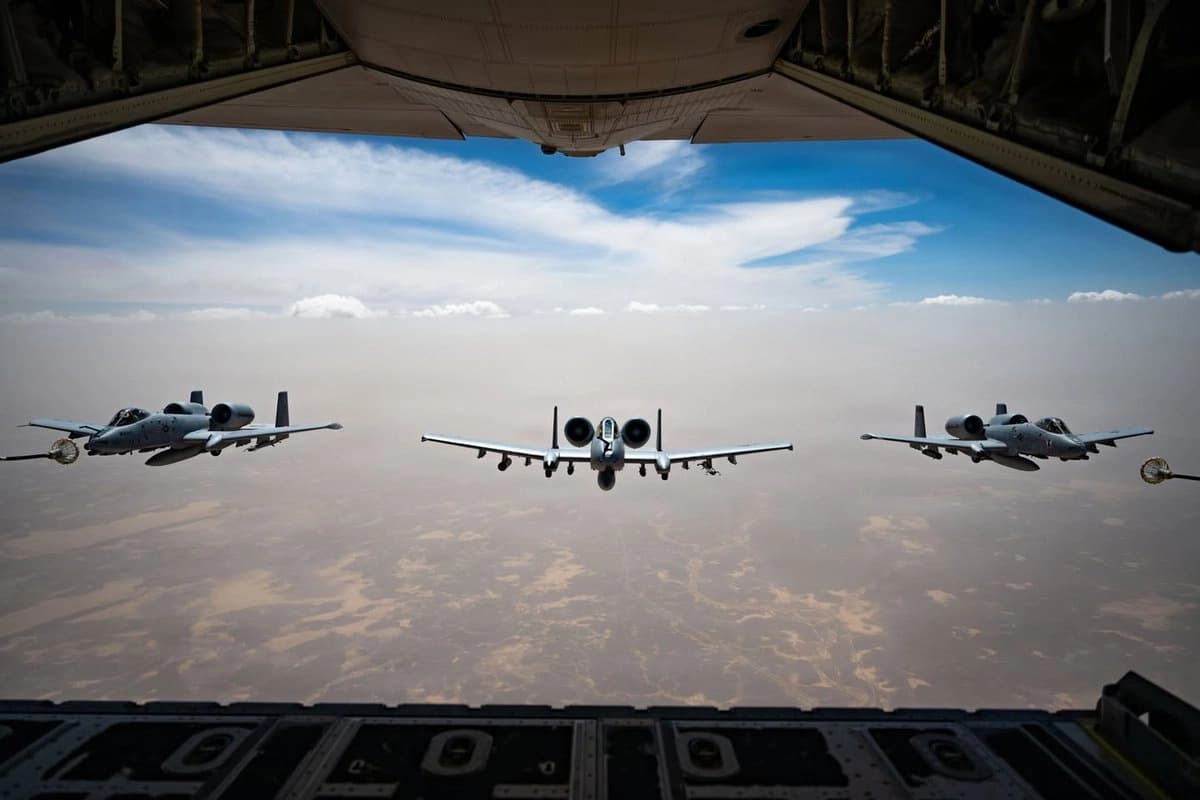 A US Air Force HC-130J Combat King II provides fuel for several A-10C attack aircraft, July 3, 2026. Photo: CENTCOM