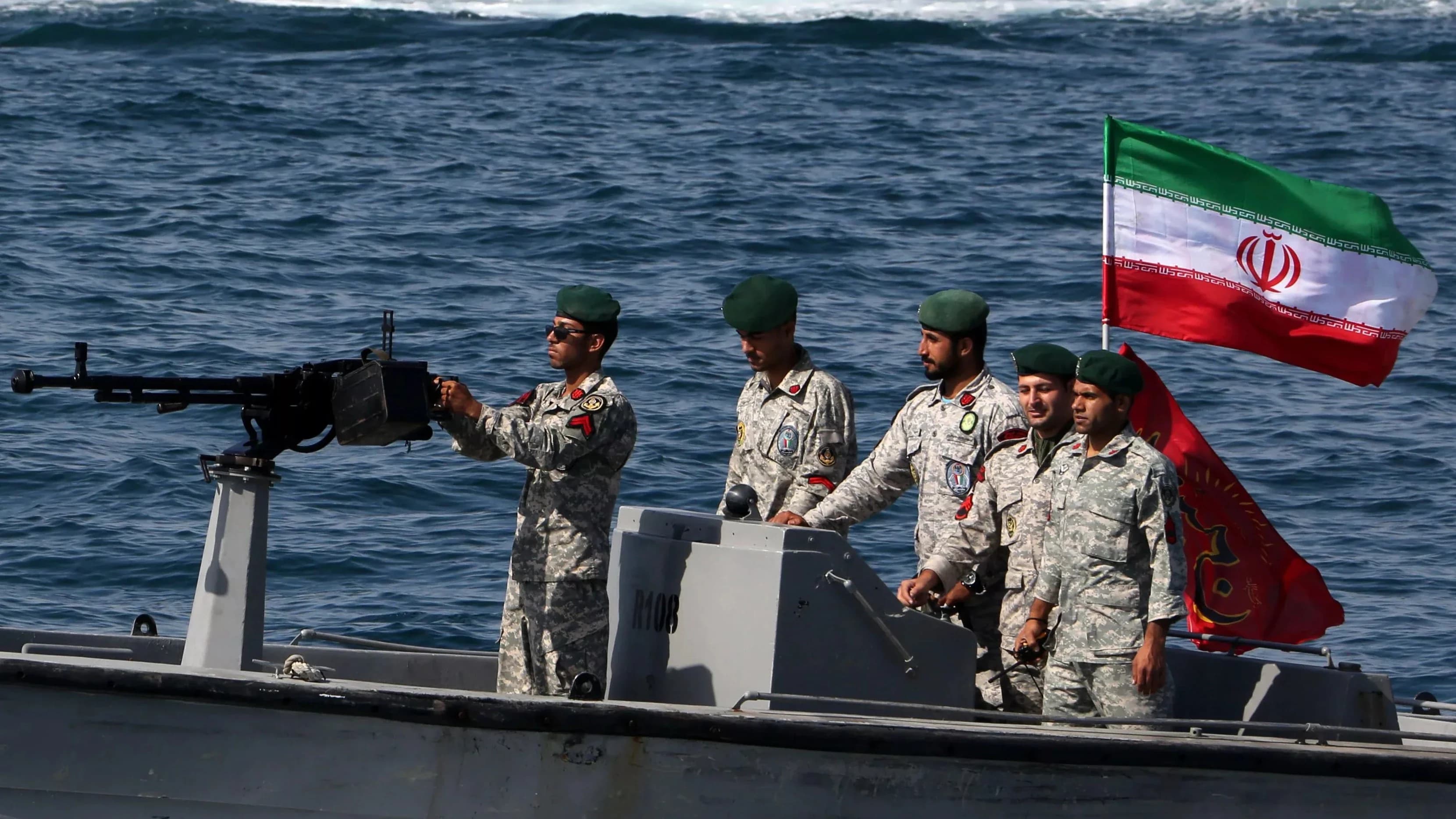 An undated photo of Iranian Navy members on a boat. File Photo: AFP