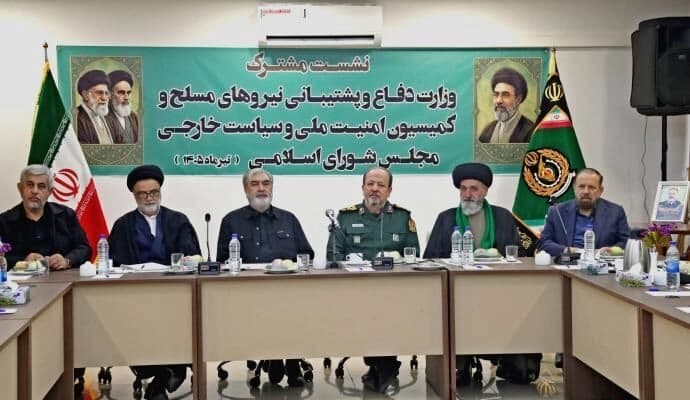 Iran's Acting Defense Minister Majid Ebn al-Reza (3rd from right) meets with lawmakers on July 11, 2026. Photo: IRNA