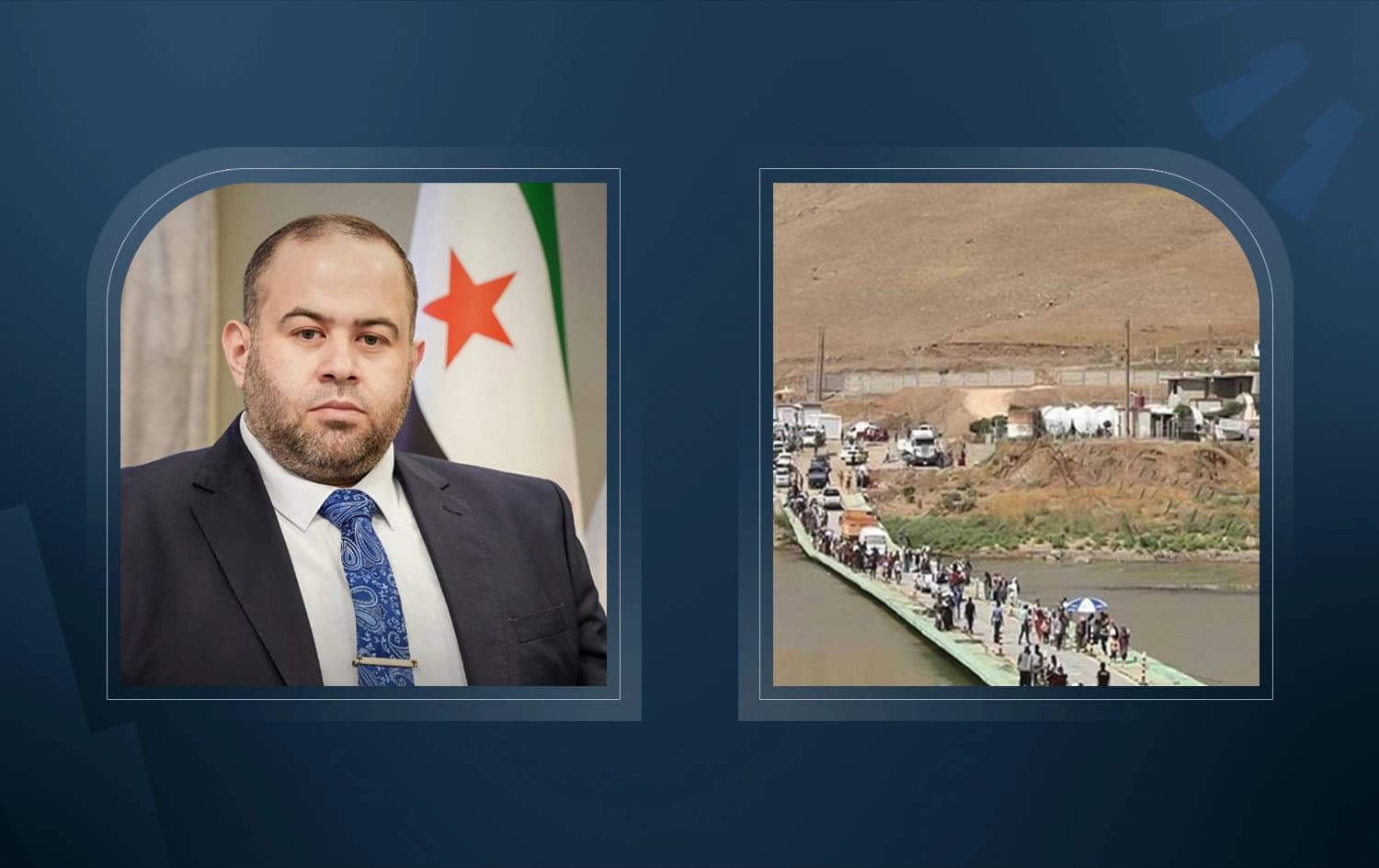Mazen Aloush, Director of Communications at Syria's General Authority of Land and Sea Border Crossings and Customs, and Semalka border crossing. Graphic: Rudaw
