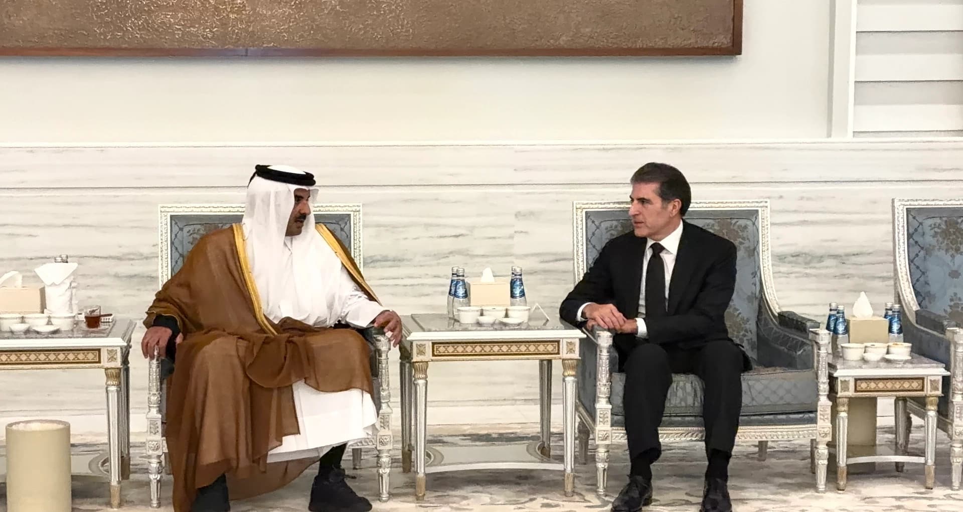 استقبال أمير قطر تميم بن حمد آل ثاني لرئيس إقليم كوردستان نيجيرفان بارزاني
