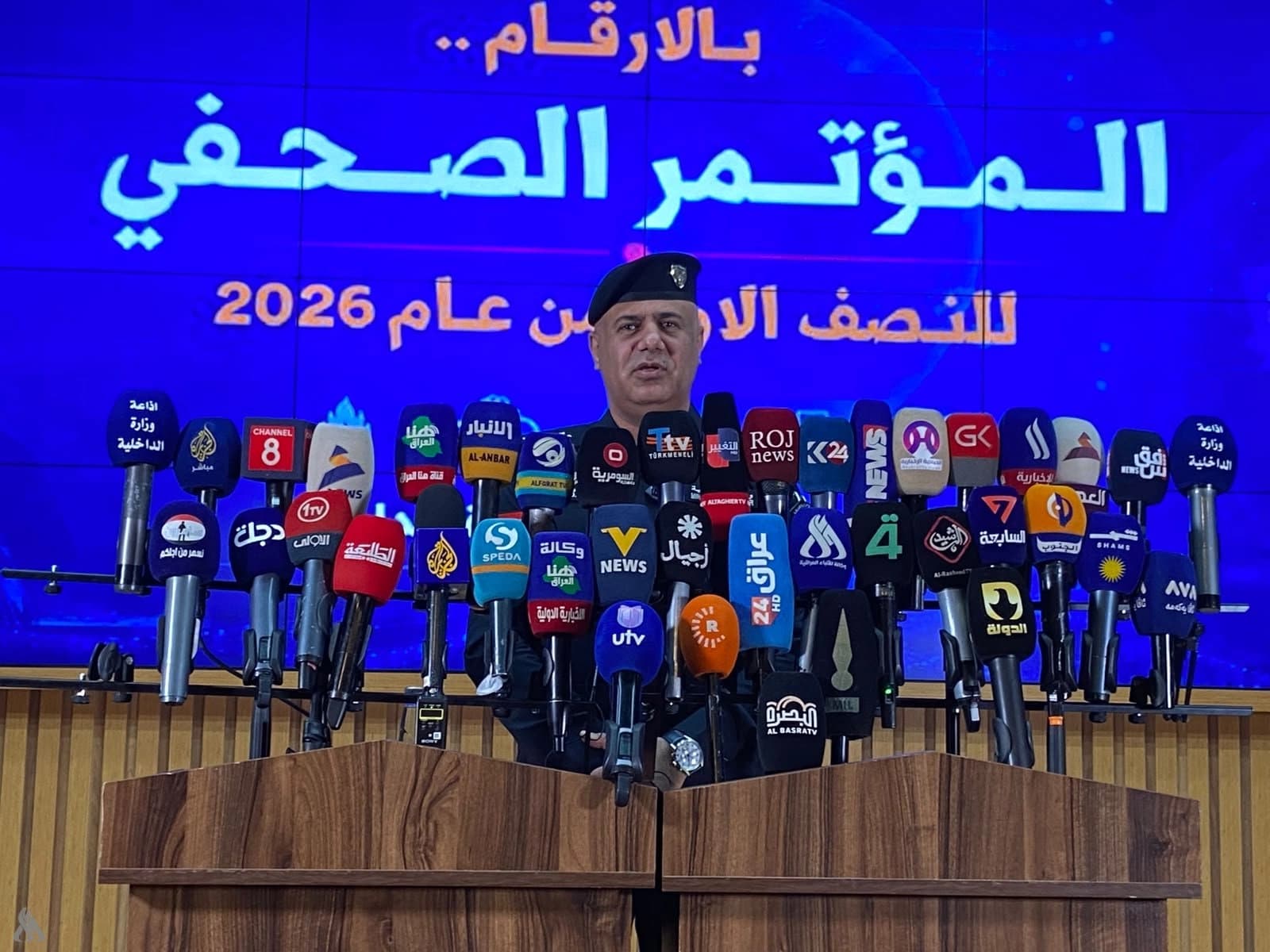 Miqdad Miri, spokesperson for the interior ministry speaking to a conference, July 14, 2026. Photo: INA