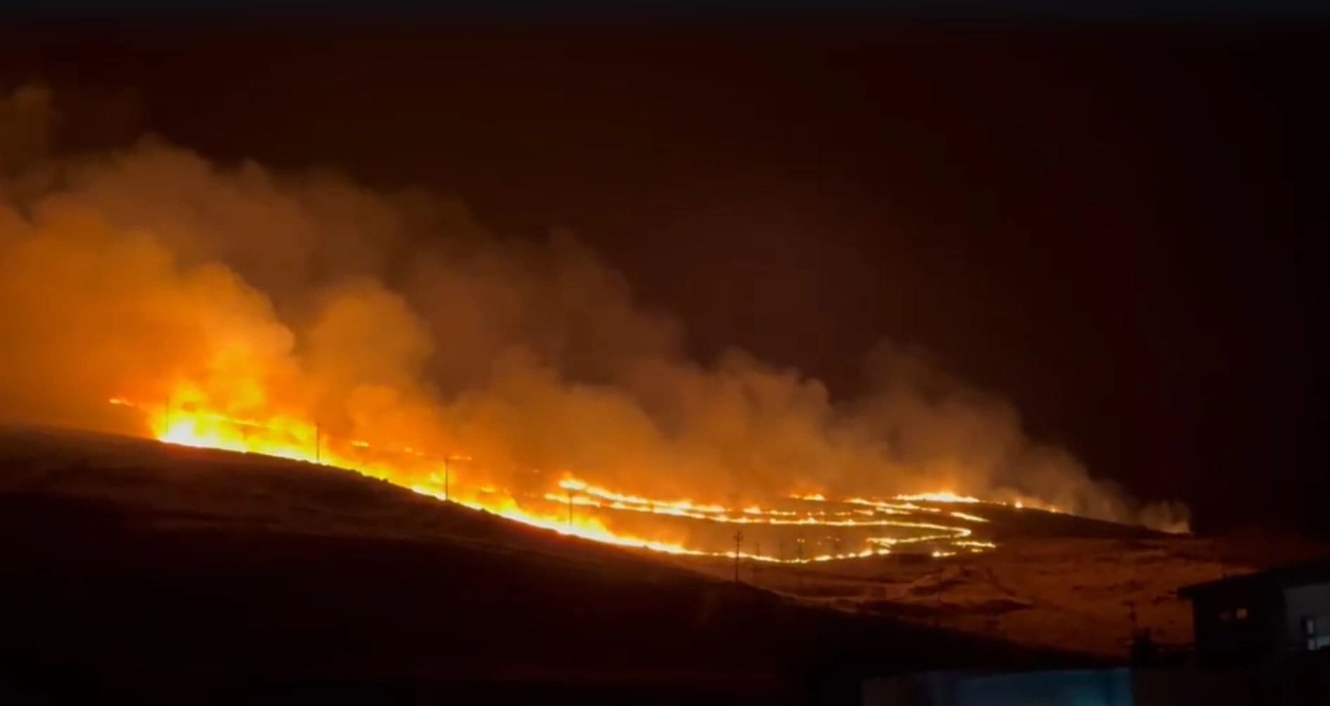 Blaze at Tasluja, north of Sulaimani’s Jalal Talabni International Airport following strikes on July 17, 2026. Photo: Screengrab/Rudaw