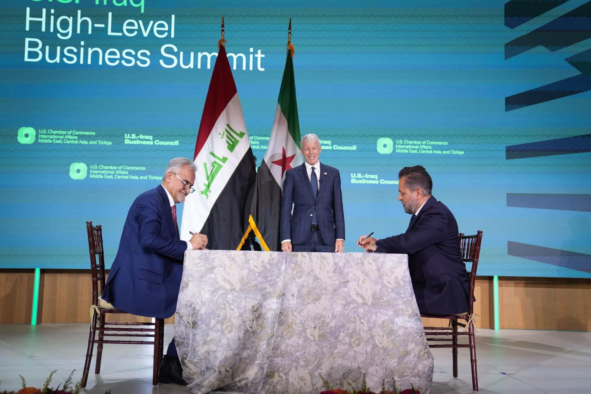 Iraqi and Syrian officials sign agreements in Washington on July 17, 2026. Photo: Iraqi government