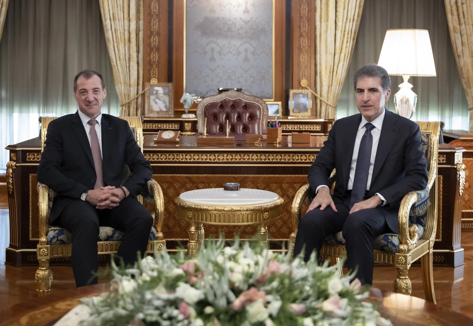 پێشوازیی نێچیرڤان بارزانی، سەرۆکی هەرێمی کوردستان لە یان برێم، کۆنسووڵی گشتیی فەرەنسا