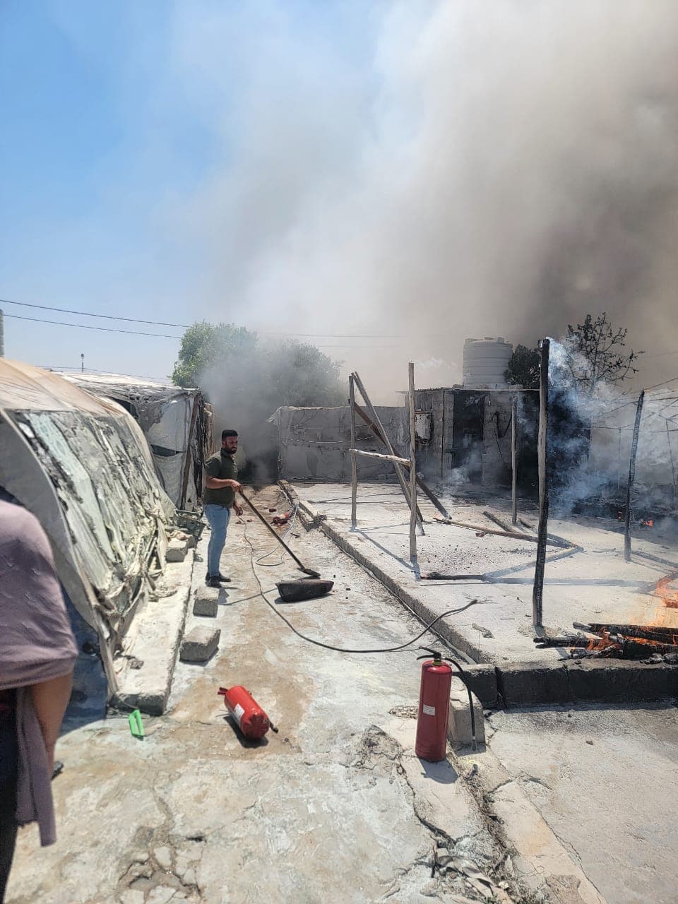 Footage of four tents catching fire in Duhok's Sheikhan camp on July 21, 2026. Photo: Rudaw