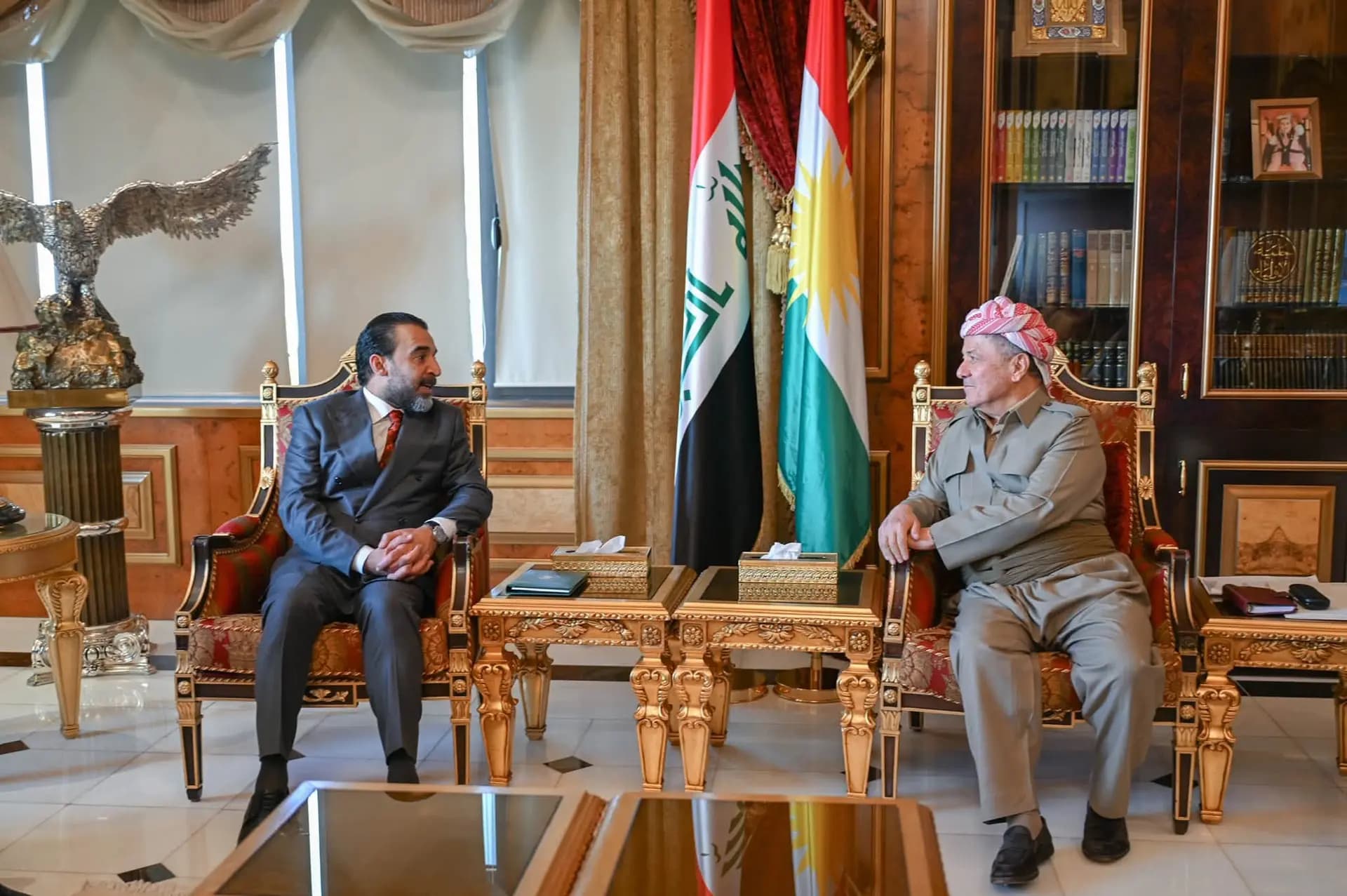 Serok Barzanî bi Mihemed Helbûsî re civiya / Wêne: Baregeha Barzanî