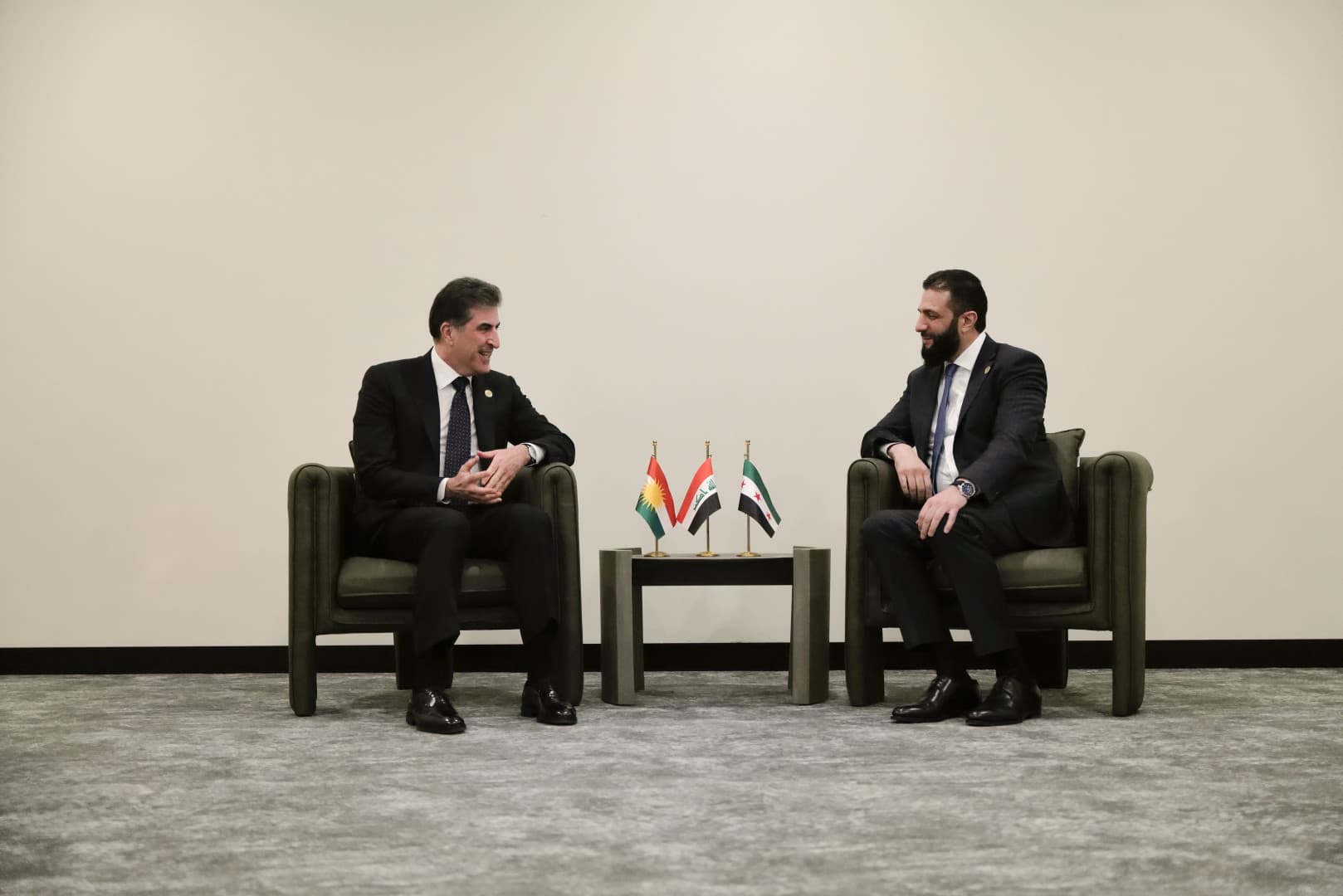 Meeting between President Barzani (left) and Sharaa in Turkey's Antalya in April 2025. Photo: Kurdistan Region Presidency