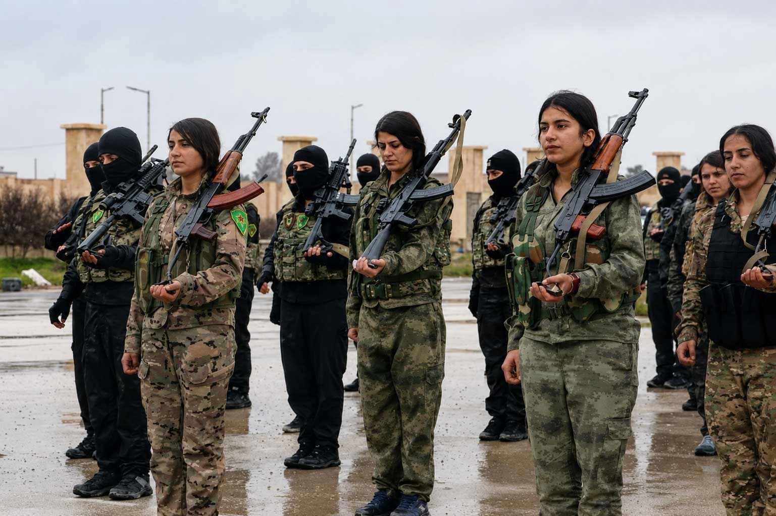 YPJ fighters hold a military parade in Rojava on the occasion of International Women’s Day, March 8, 2026. Photo: ANHA