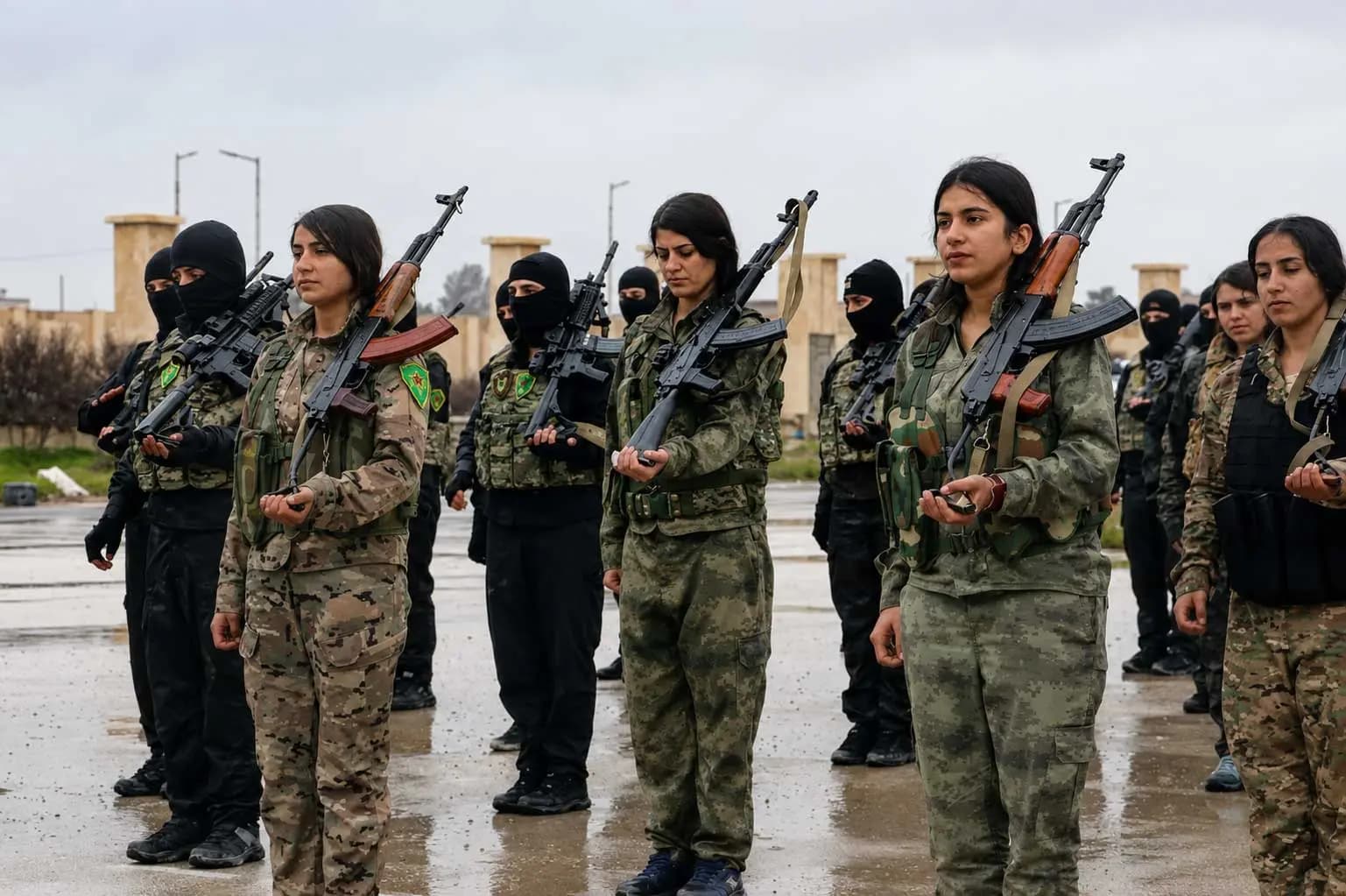 YPJ savaşçıları, 8 Mart 2026 Dünya Kadınlar Günü vesilesiyle Rojava’da bir askeri geçit töreni düzenlerken /  Fotoğraf: ANHA