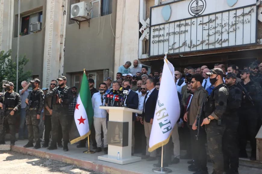 Joint press conference between SPC and HKN Energy in Hasaka province on August 4, 2026. Photo: Hawar News Agency