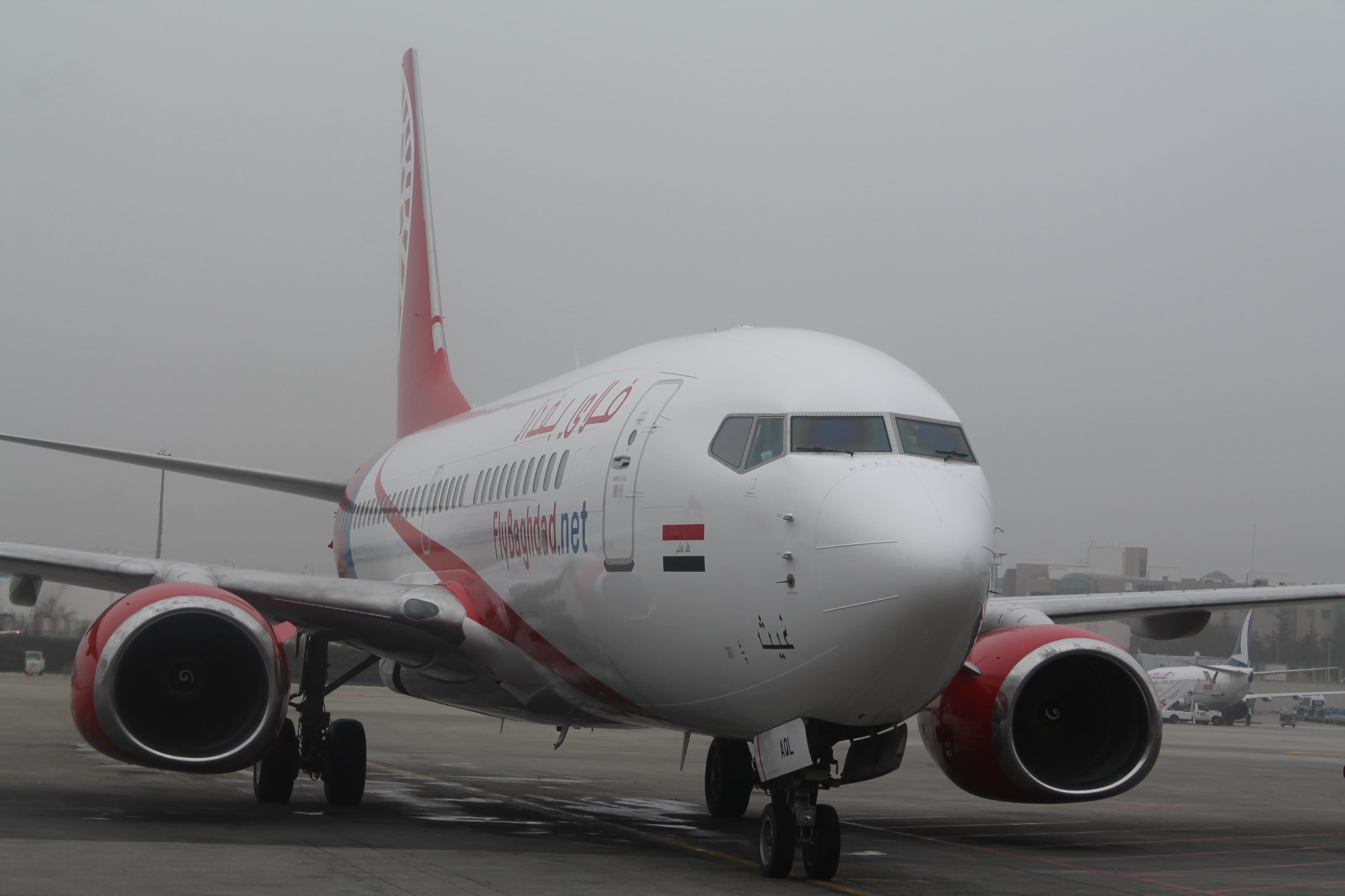 A Fly Baghdad Boeing 737-700 parked on the tarmac at an airport in Ankara, Turkey, Jan. 18, 2018. Photo: Fly Baghdad/X