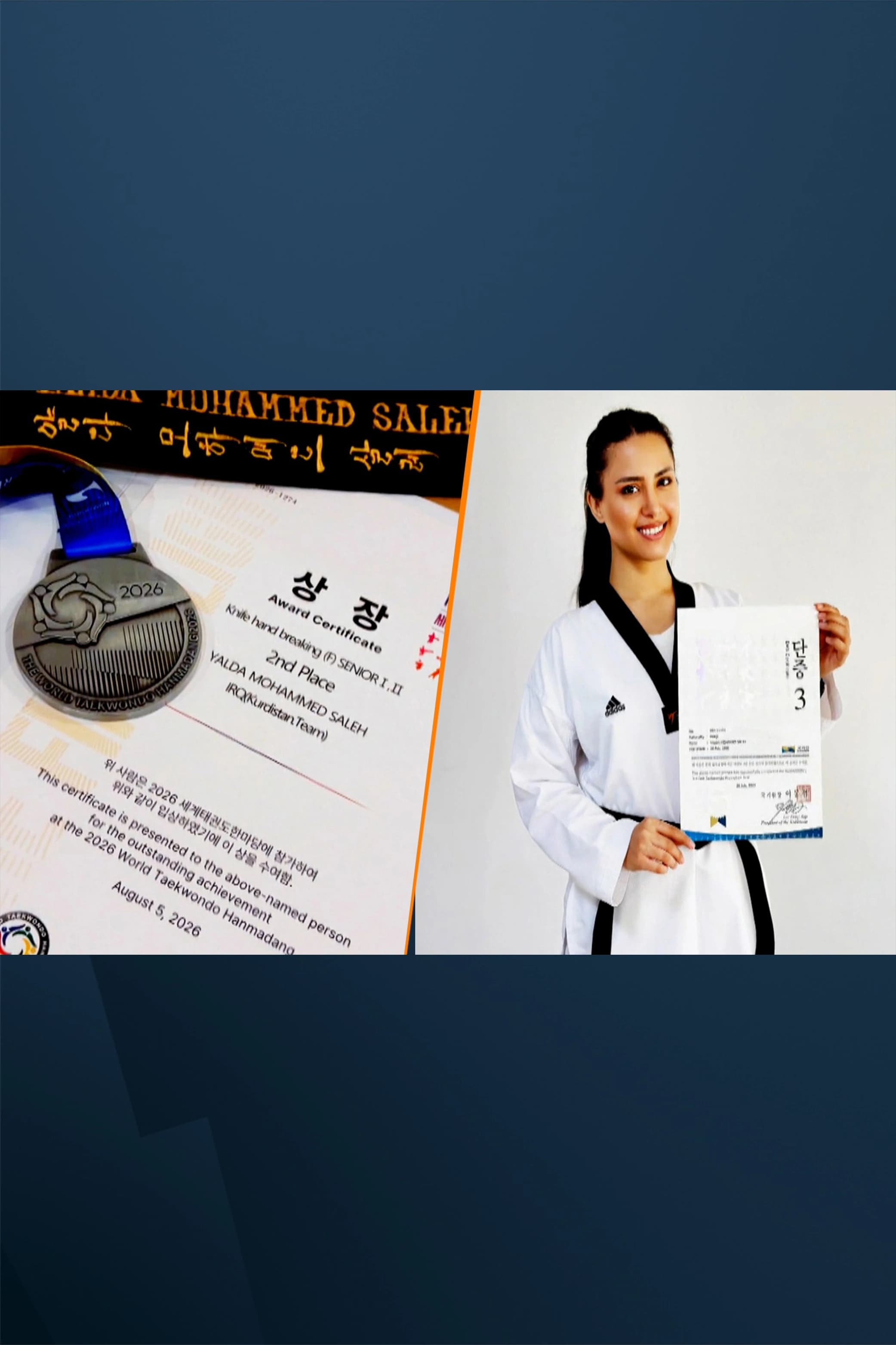 Yalda Mohammed Qadri, 28, takes home a silver medal in Hanmadang tournament. August 5, 2026. Photo: screengrab