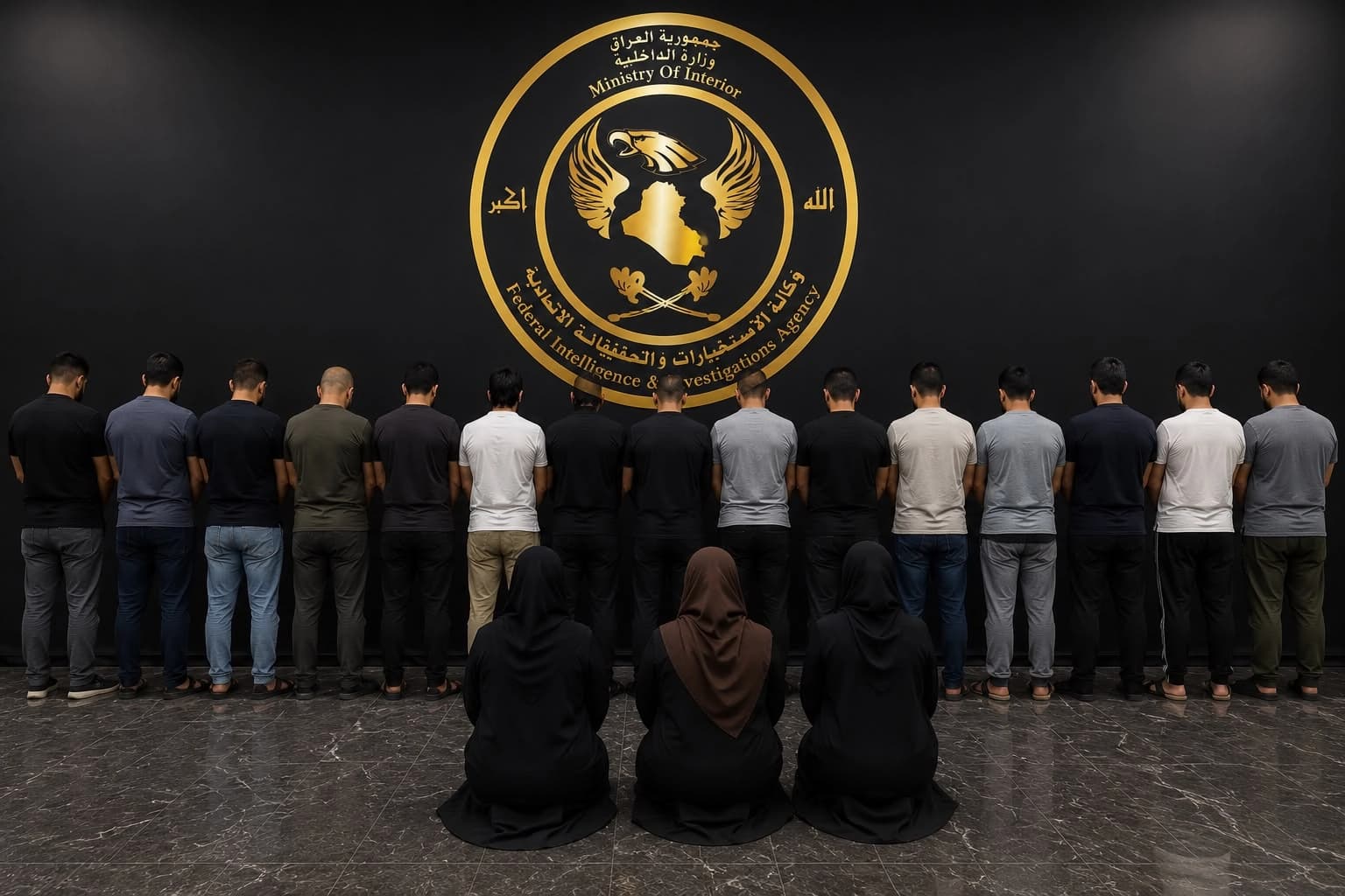 بەشێک لە دەستگیرکراوان. وێنە: وەزارەتی ناوخۆی عێراق