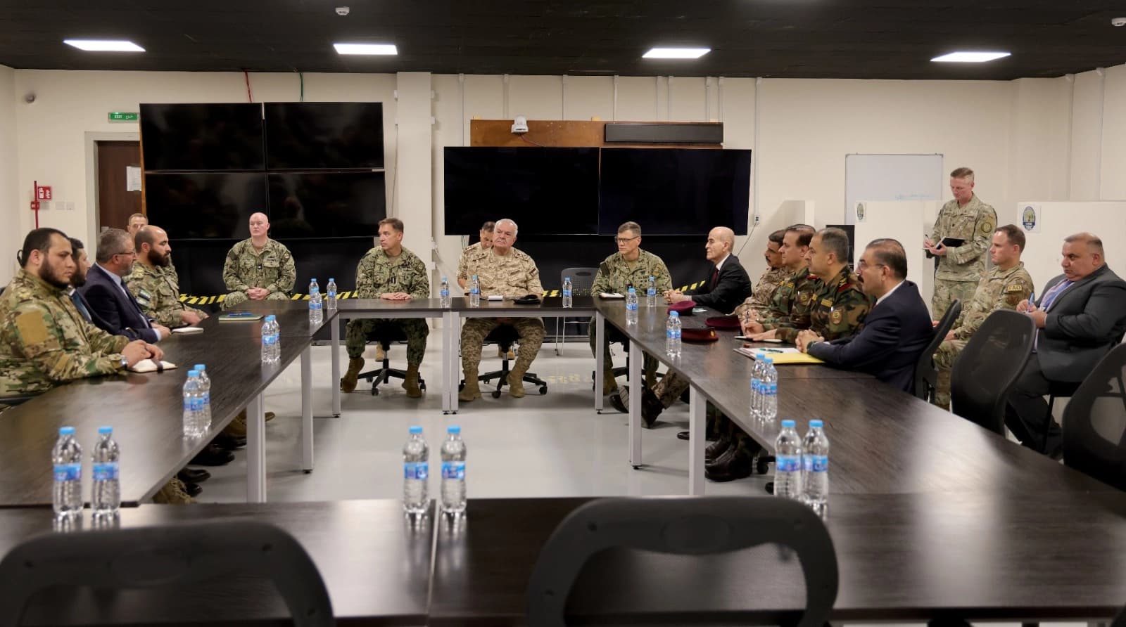 Jordan's Chairman of the Joint Chiefs of Staff Major General Yousef Huneiti, the Chief of the General Staff of the Syrian Army Ali Noureddine al-Naasan, the Chief of Staff of the Iraqi Army General Abdul-Amir Rashid Yarallah, and the Minister of Peshmerga Affairs Shoresh Ismail, hosted by the Jordanian Armed Forces with CENTCOM Chief Brad Cooper in attendance. Photo: PetraNews/X