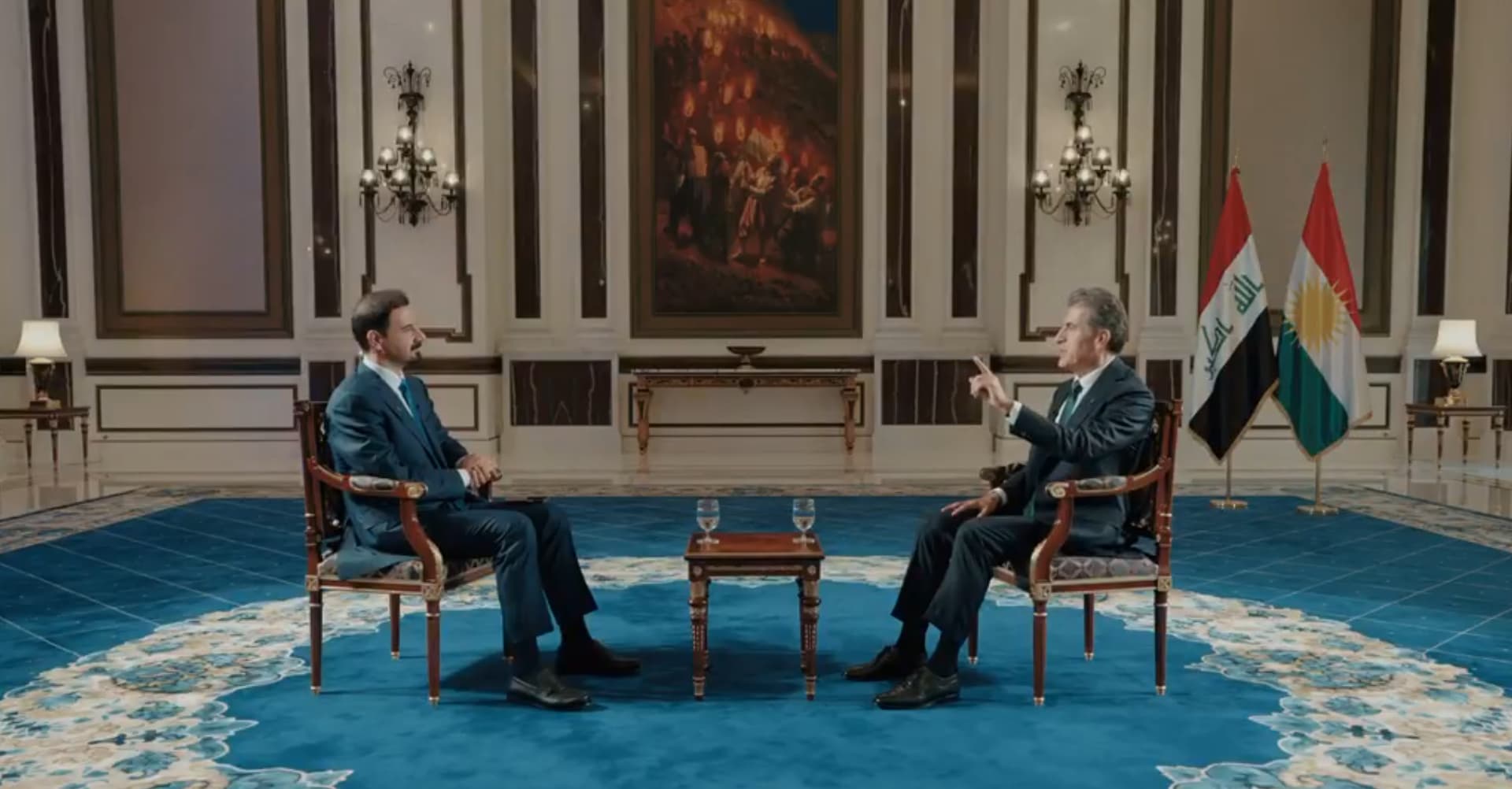 President Nechirvan Barzani (from right) in an interview with al-Sharqiya TV on August 12, 2026. Photo: Screengrab/Sharqiya.