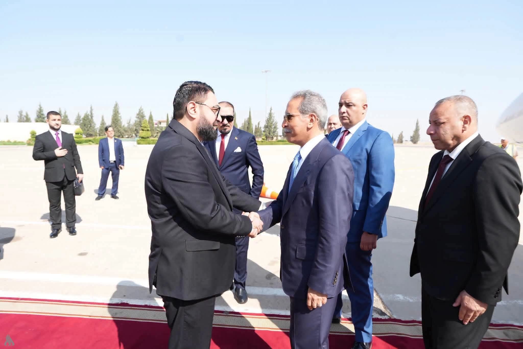 Syrian Justice Minister Mazhar Abdul Rahman al-Weiss receives the head of Iraq's Supreme Judicial Council, Faiq Zaidan, in Damascus on August 13, 2026. Photo: Iraqi News Agency (INA)