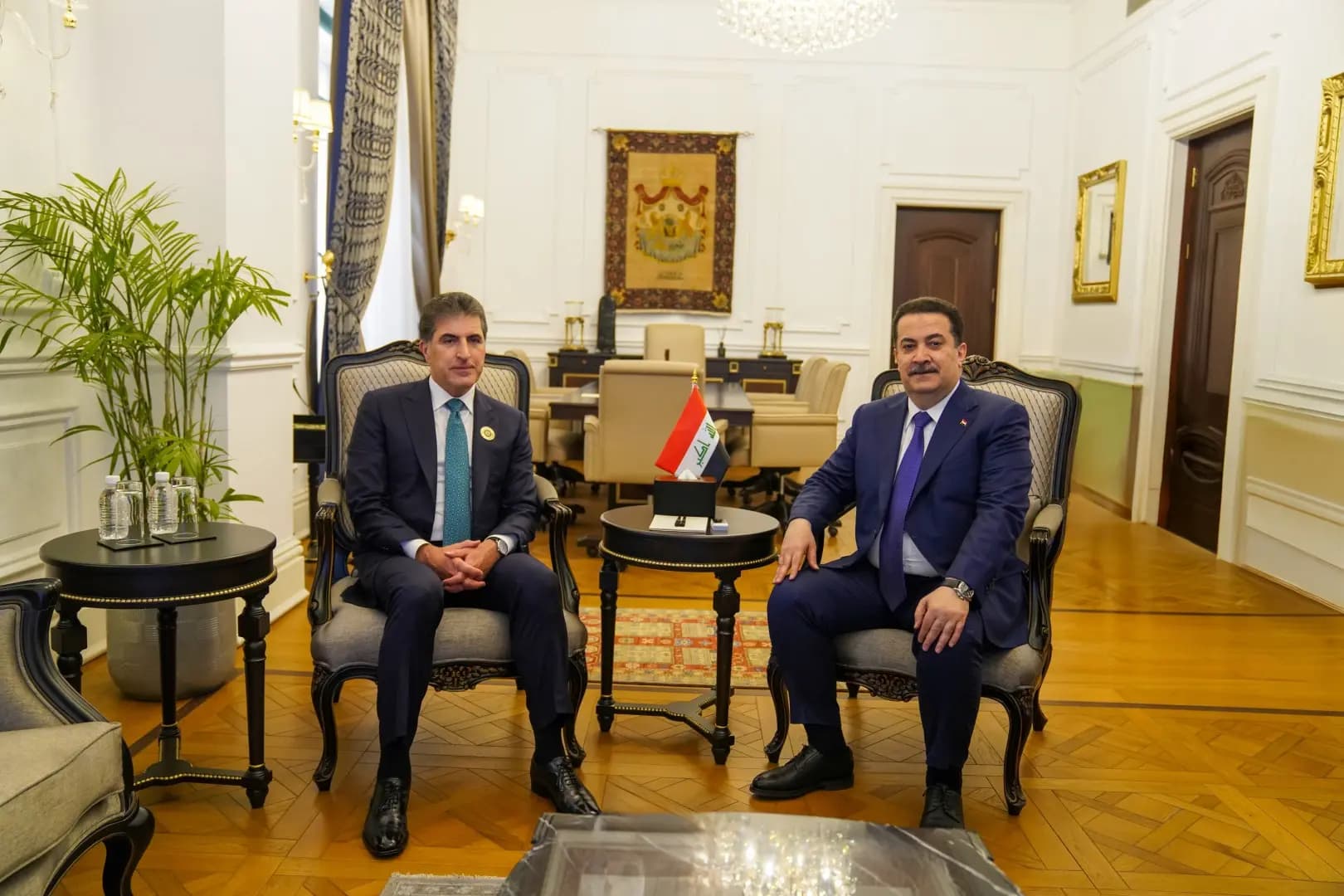 Kürdistan Bölgesi Başkanı Neçirvan Barzani ve Irak’ın eski Başbakanı ve Yeniden Yapılanma ve Kalkınma Koalisyonu Başkanı Muhammed Şiya es-Sudani