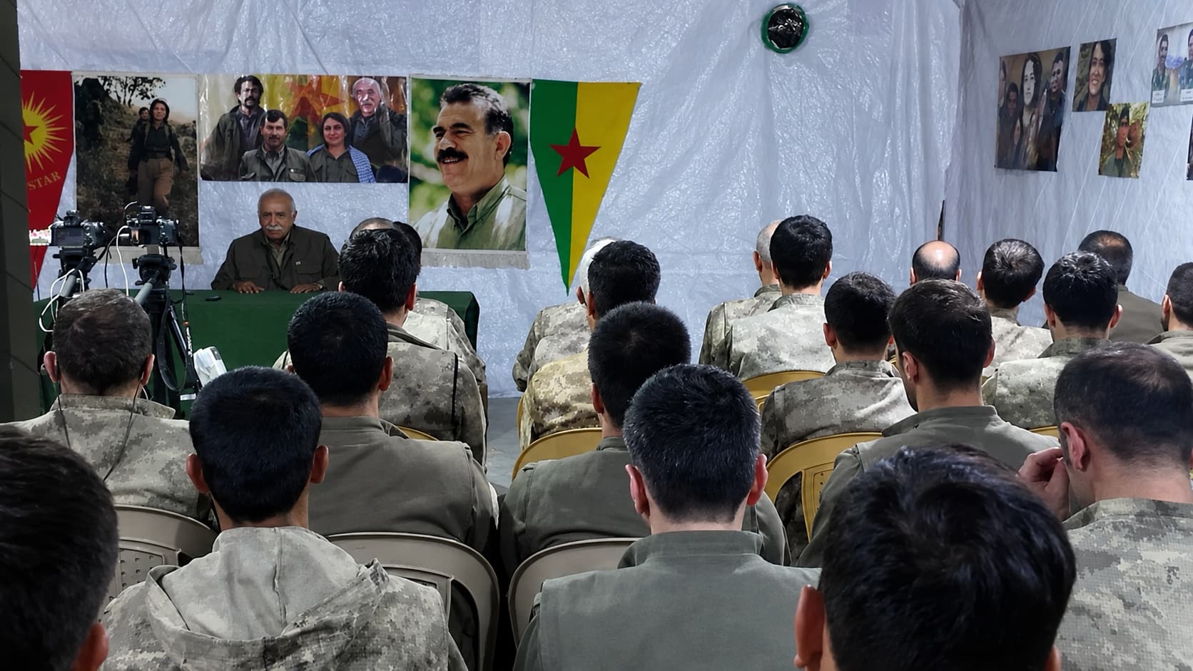 Murat Karayilan, a member of the People's Defense Central Command, speaks to the PKK members on August 15, 2026. Photo: Screengrab/ Sterk TV