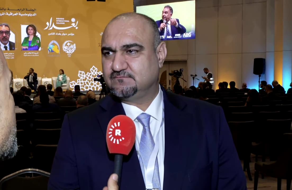 Kirkuk provincial governor Mohammed Samaan Agha in an interview with Rudaw on the sidelines of the Eighth Baghdad Dialogue Forum on August 21, 2026. Photo: Screengrab/Rudaw