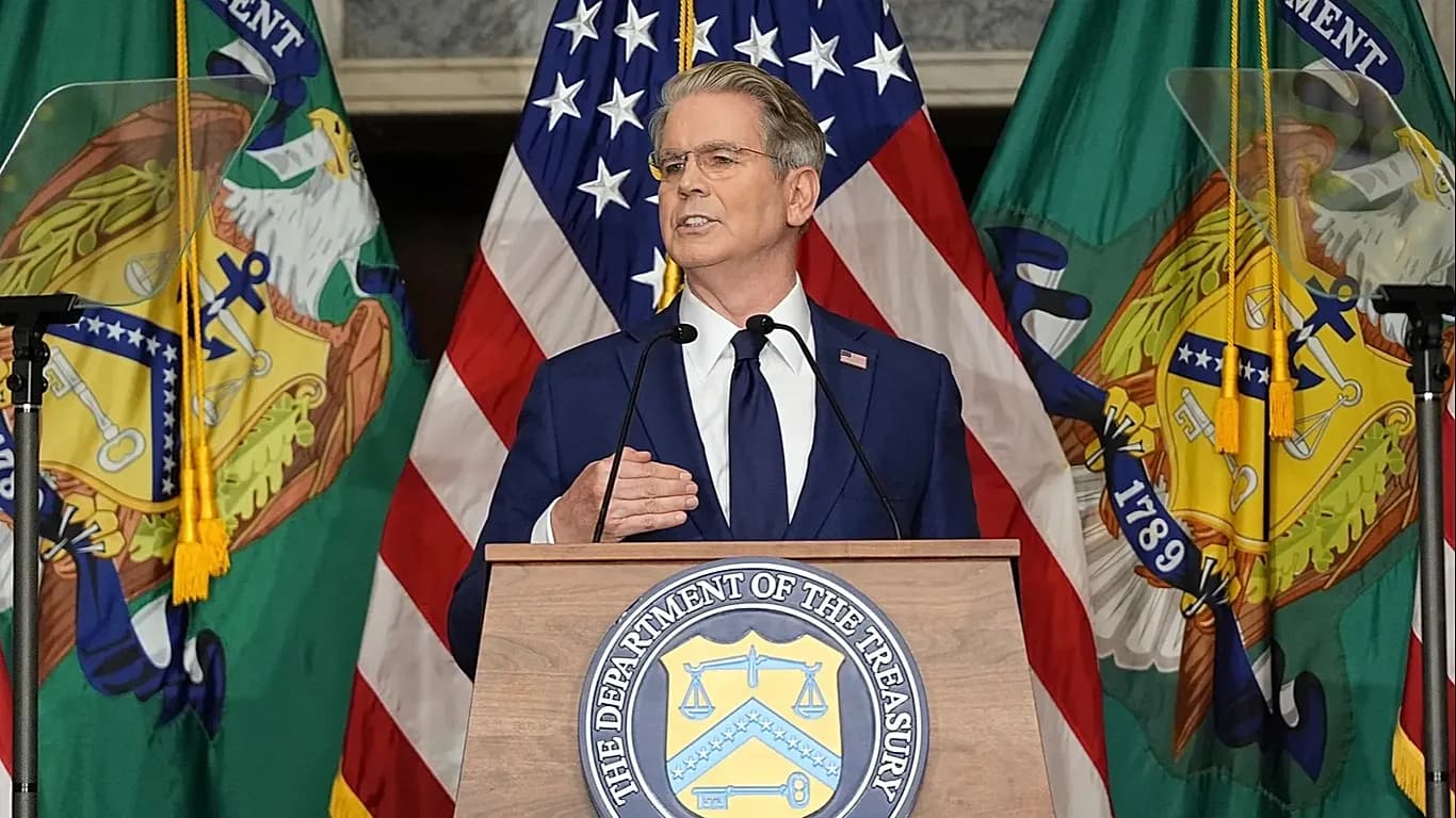 U.S. Treasury Secretary Scott Bessent speaks at a news conference at the Treasury Department in Washington D.C. on Monday, August 24, 2026. Photo: AP