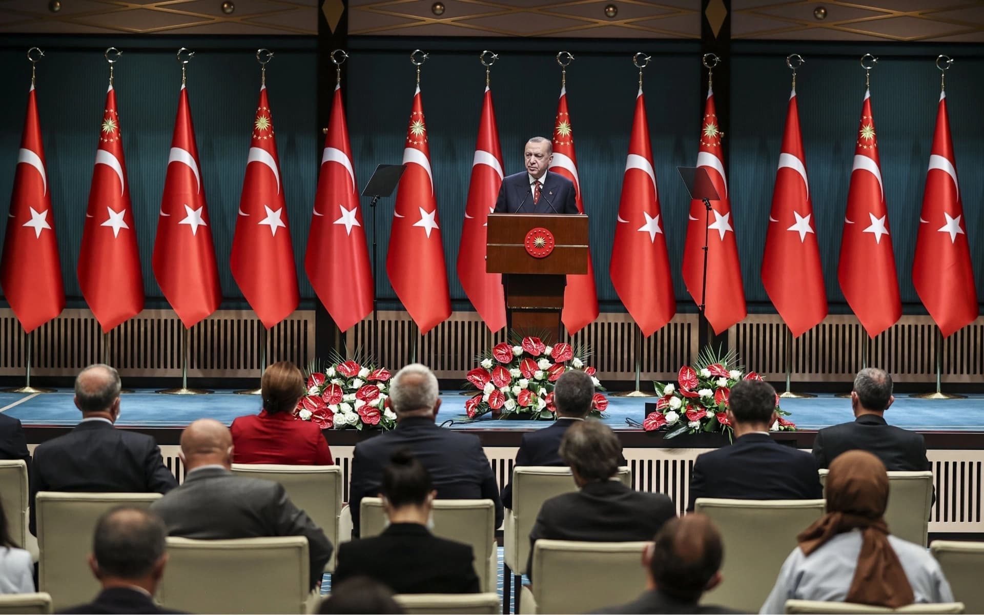 کۆبوونەوەیەکی کابینەی حکومەتی تورکیا بە سەرۆکایەتیی ئەردۆغان. وێنە: AA