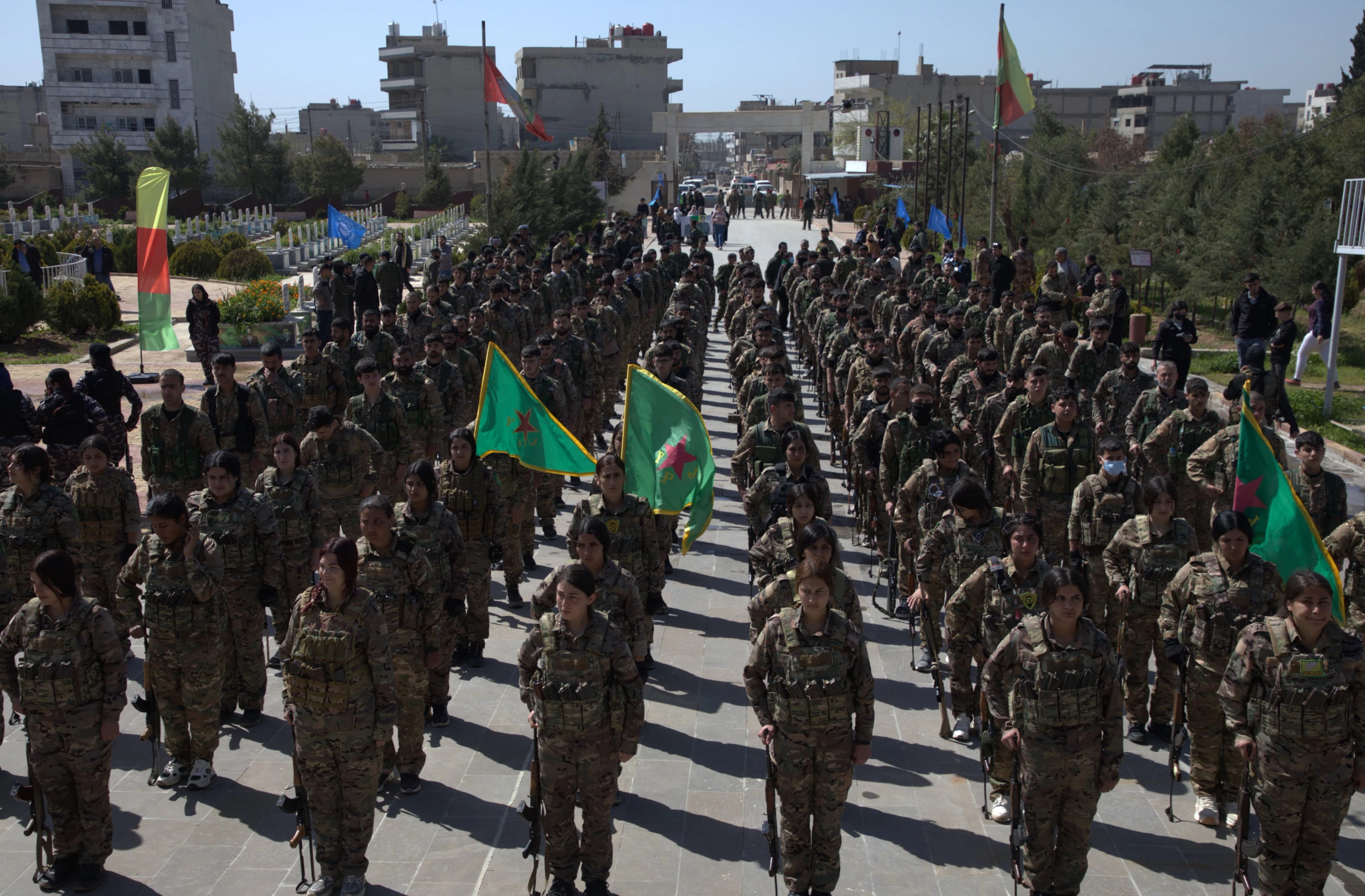 Members of the Women's Protection Units (YPJ) participate in an event in northeast Syria (Rojava) on April 6, 2026. Photo: YPJDefense/X