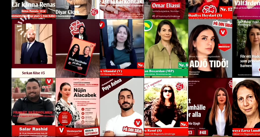 Posters of some of Kurdish candidates contest Sweden elections. Screengrab: Rudaw