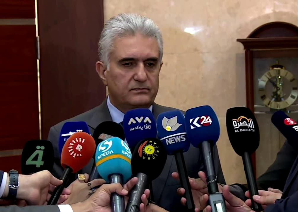 Kurdistan Region's Interior Minister Reber Ahmed Talking to reporters in Erbil on August 30, 2026. Photo: Screengrab/Rudaw