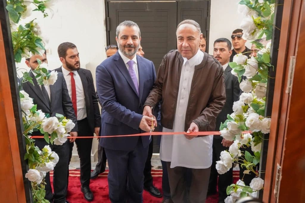 Syrian Foreign Minister, Asaad al-Shaibani (Left) and Tripoli's Foreign minister Taher al-Baour (Right) at the reopening of the Syrian Embassy in Tripoli ceremony on August 30, 2026. Photo: Syrian Arab News Agency
