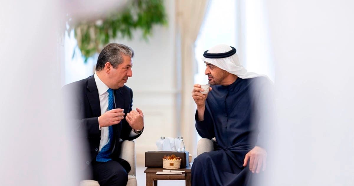 Kurdistan Region Prime Minister Masrour Barzani (left) and UAE President Mohamed bin Zayed al-Nahyan in Abu Dhabi on September 1, 2026. Photo: Kurdistan Regional Government
