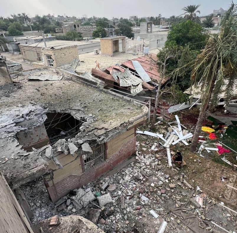 Damage to the roof of a home in Kuhestak, Iran, that was struck during an attack on September 1, 2026. Photo: Iranian Red Crescent Society Handout/AFP