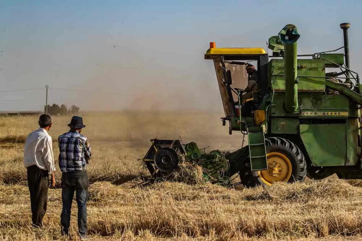 A combine harvester in a wheat field in Hasakah, northeastern Syria (Rojava). Photo: AFP