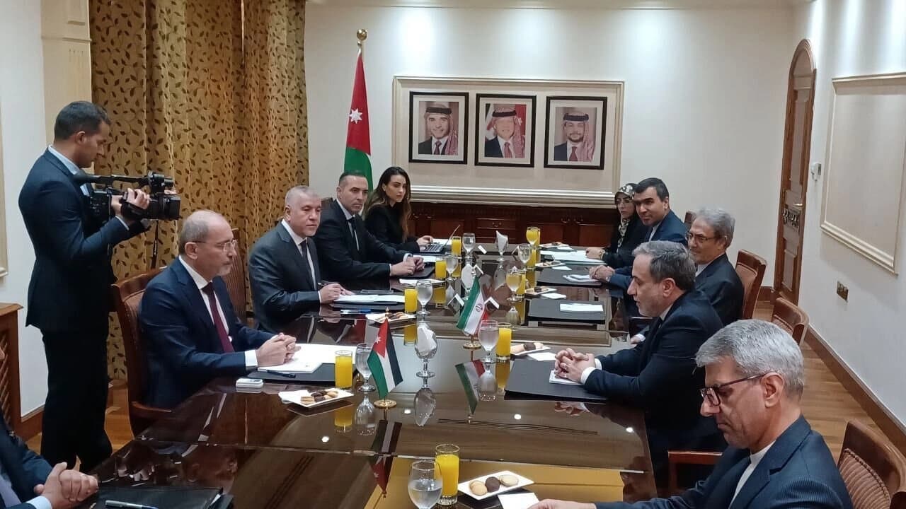 Jordanian Foreign Minister Ayman al-Safadi meets his Iranian counterpart Abbas Araghchi in Amman on October 16, 2024.