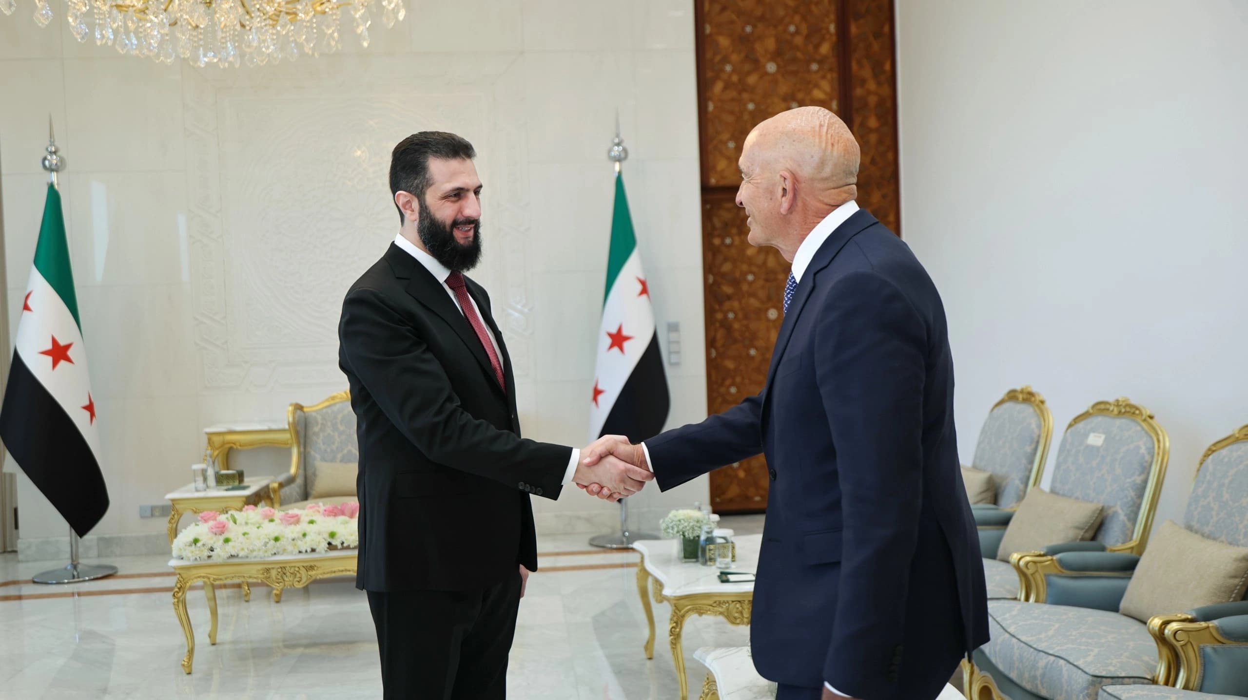 Meeting between Syrian President Ahmed al-Sharaa (left) and US special envoy Tom Barrack in Damascus in May 2026. Photo: Syrian presidency