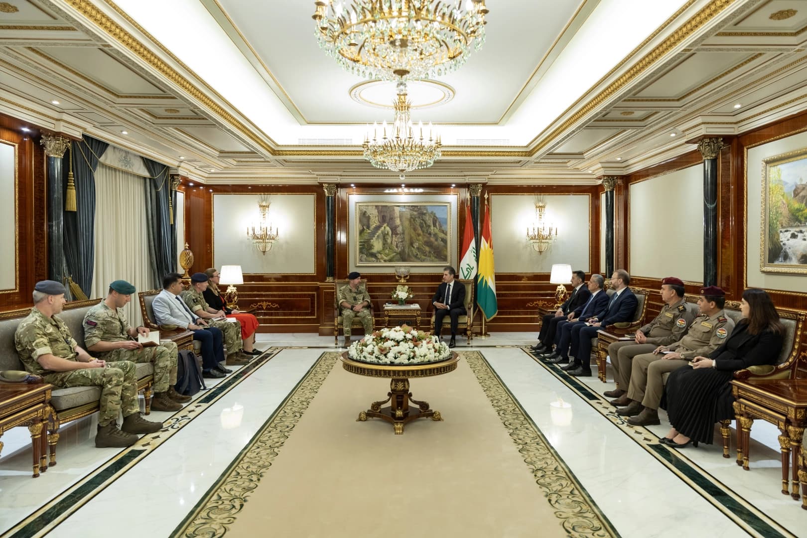 President Barzani's meeting with a British delegation led by Vice Admiral Edward Ahlgren, the UK's Defence Senior Advisor to the Middle East and North Africa. Photo: KR Presidency
