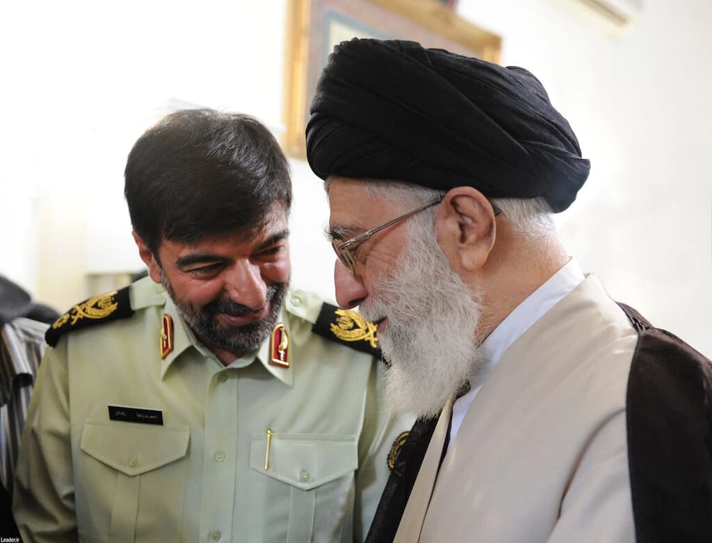 Late Iranian Supreme Leader Ali Khamenei (right) and police chief Ahmad Reza Radan in 2023. Photo: Khamenei's office.