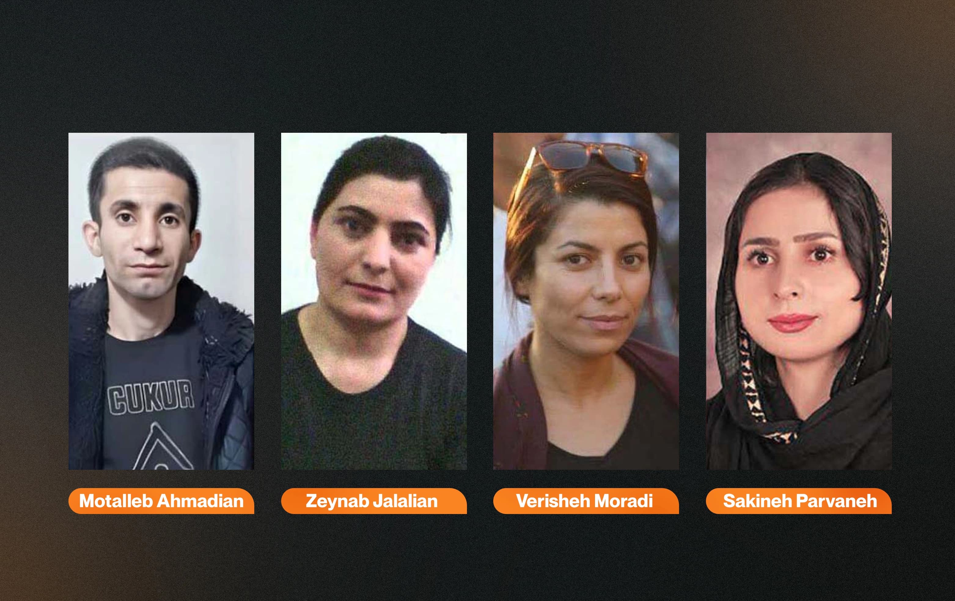 Four Kurdish political prisoners in Iranian jails from left: Motalleb Ahmadian, Zeynab Jalalian, Verisheh Moradi, Sakineh Parvaneh. Graphic: Rudaw