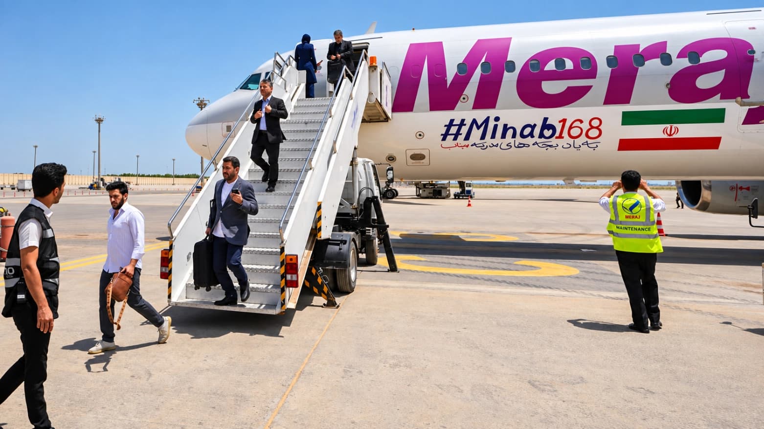 Passengers disembark an Iranian carrier in Najaf airport, Iraq, on May 8, 2026. Photo: AP