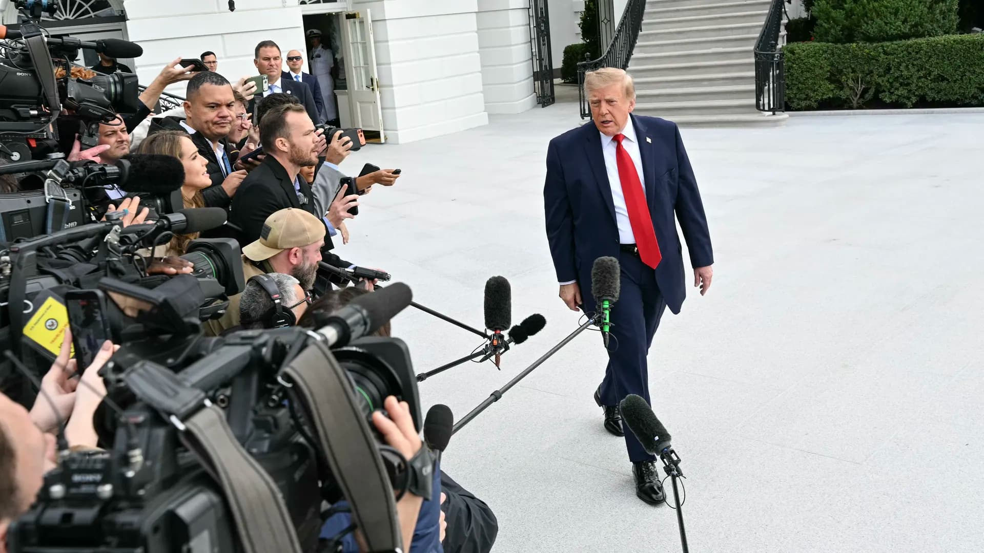 President Trump speaking to reporters outside the White House, September 26, 2026. Photo: AFP