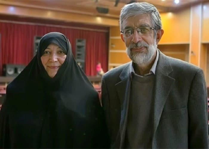 تەیبە ماهرووزادە و غوڵامعەلی حەداد عادل، خەسوو و خەزووری رێبەری ئێران. سەرچاوە: ماڵپەڕی (نامناک)