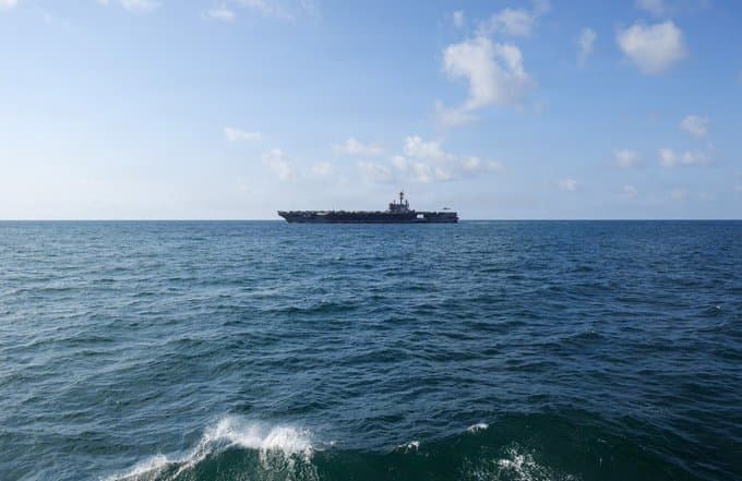 USS George H.W. Bush (CVN 77) sails in the Arabian Sea supporting enforcement of the U.S. blockade against Iran, October 1, 2026. Photo: CENTCOM