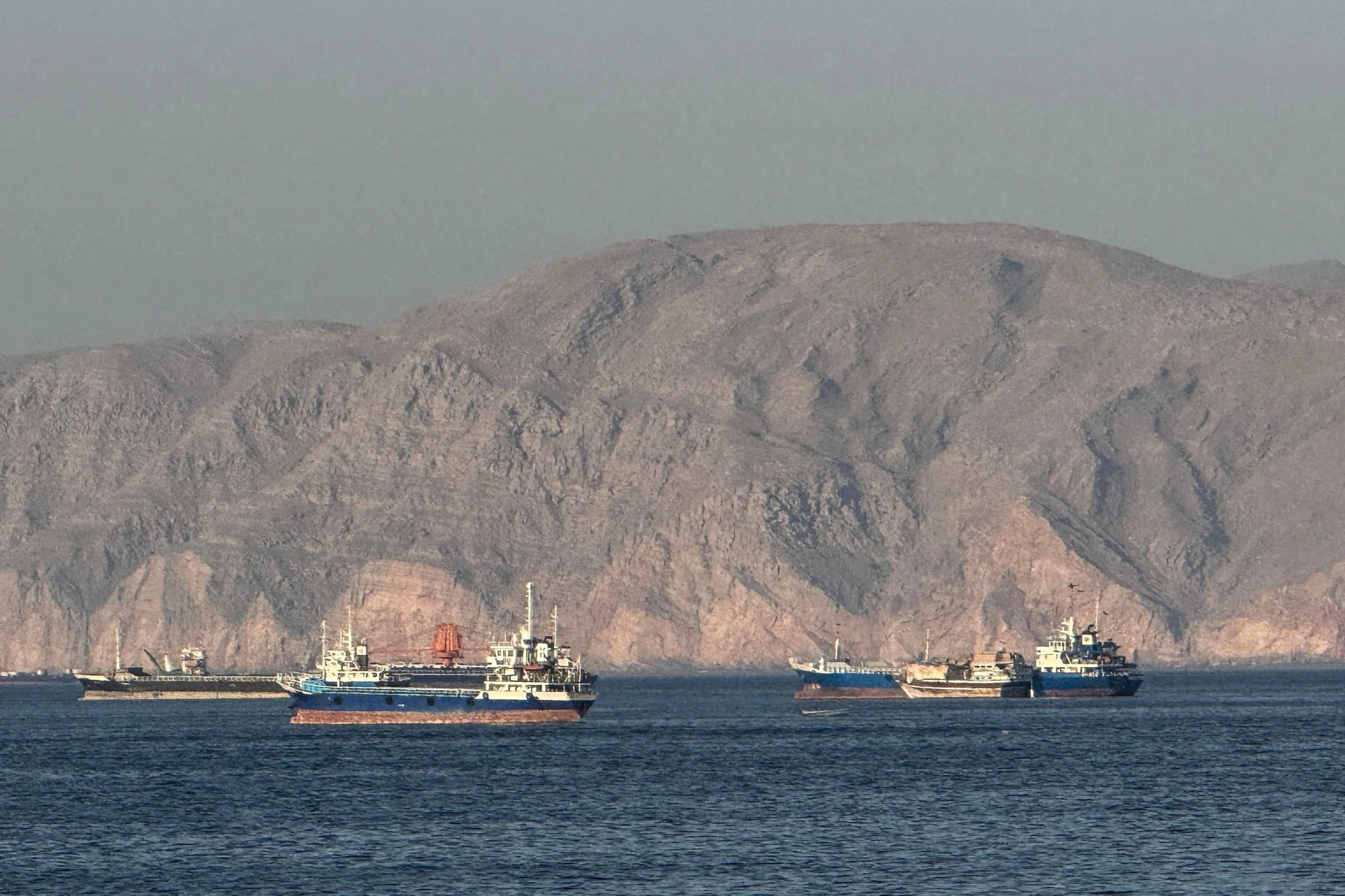 Vessels anchored in the Strait of Hormuz, off the port city of Khasab on Oman's northern Musandam Peninsula on May 17, 2026. File photo: AFP