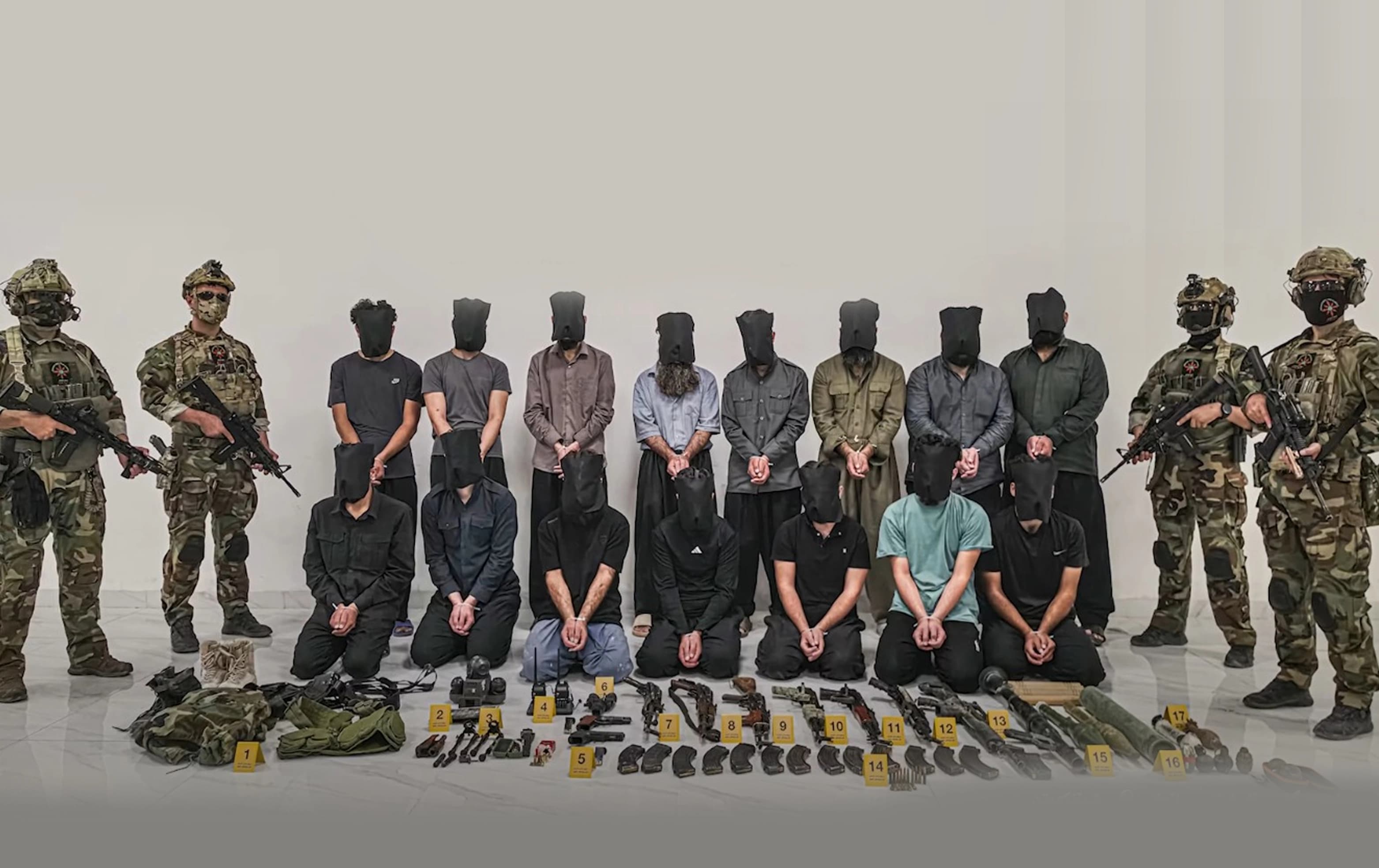 Suspected ISIS militants arrested by KRG security forces in Sulaimani on October 5, 2026. Photo: Asayish